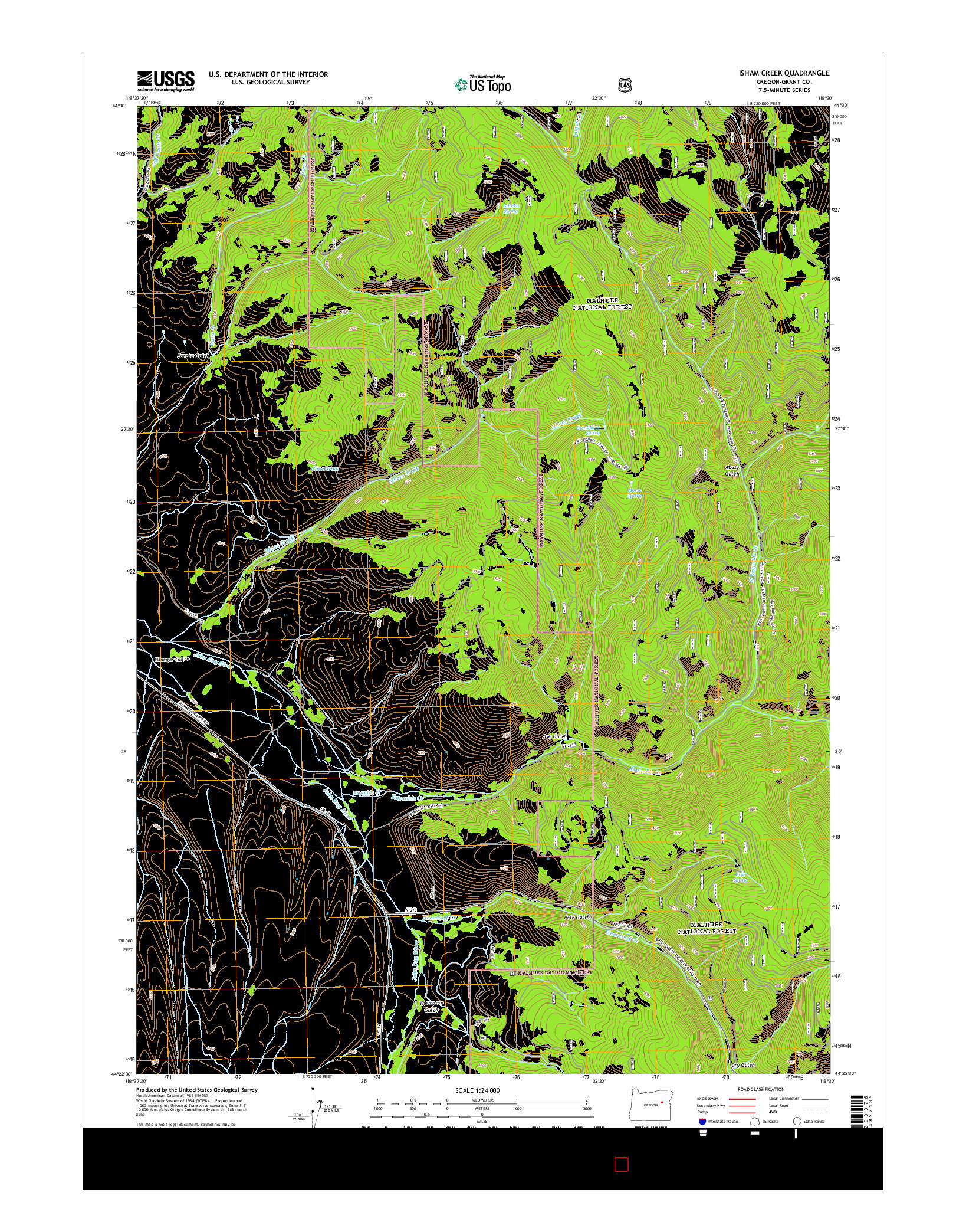 USGS US TOPO 7.5-MINUTE MAP FOR ISHAM CREEK, OR 2014