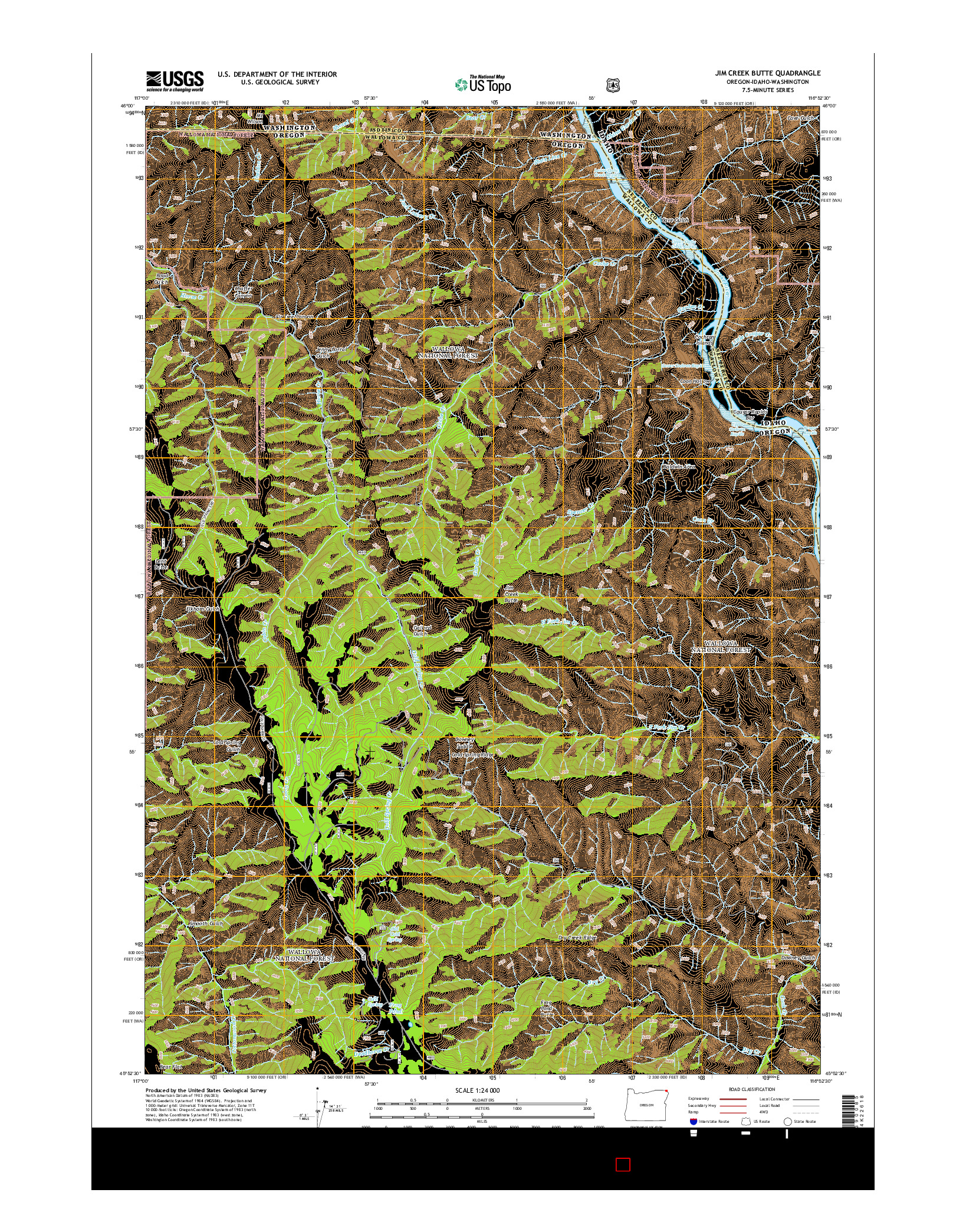 USGS US TOPO 7.5-MINUTE MAP FOR JIM CREEK BUTTE, OR-ID-WA 2014