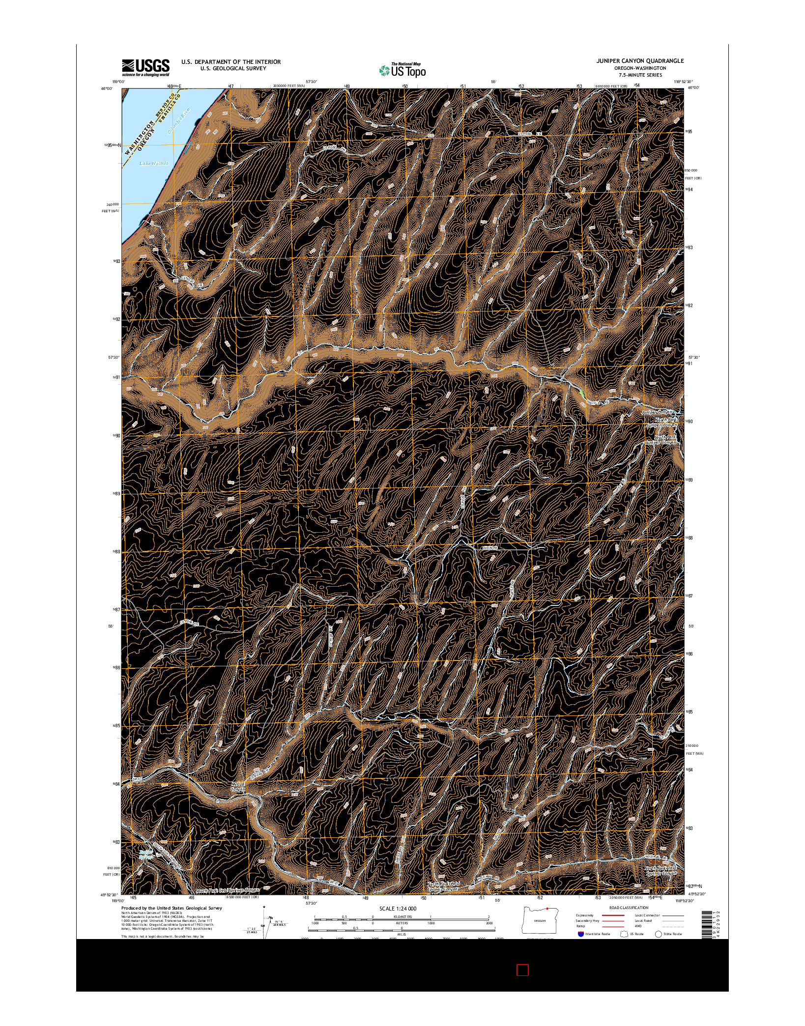 USGS US TOPO 7.5-MINUTE MAP FOR JUNIPER CANYON, OR-WA 2014
