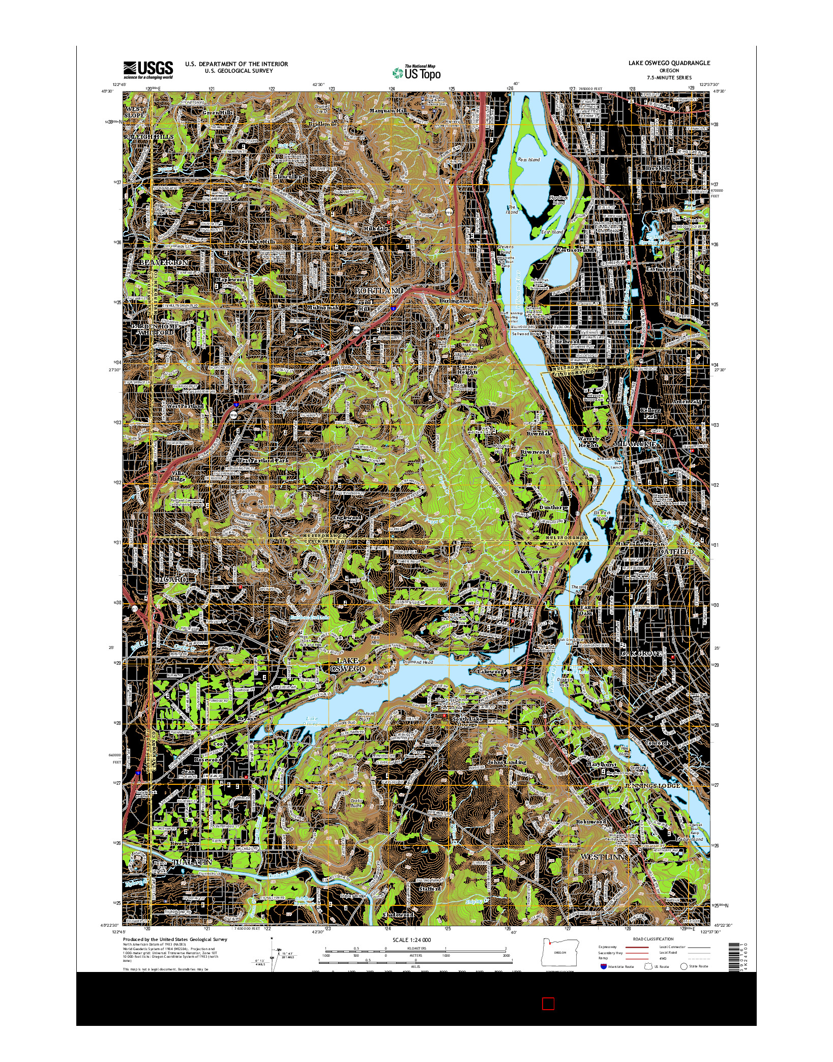 USGS US TOPO 7.5-MINUTE MAP FOR LAKE OSWEGO, OR 2014