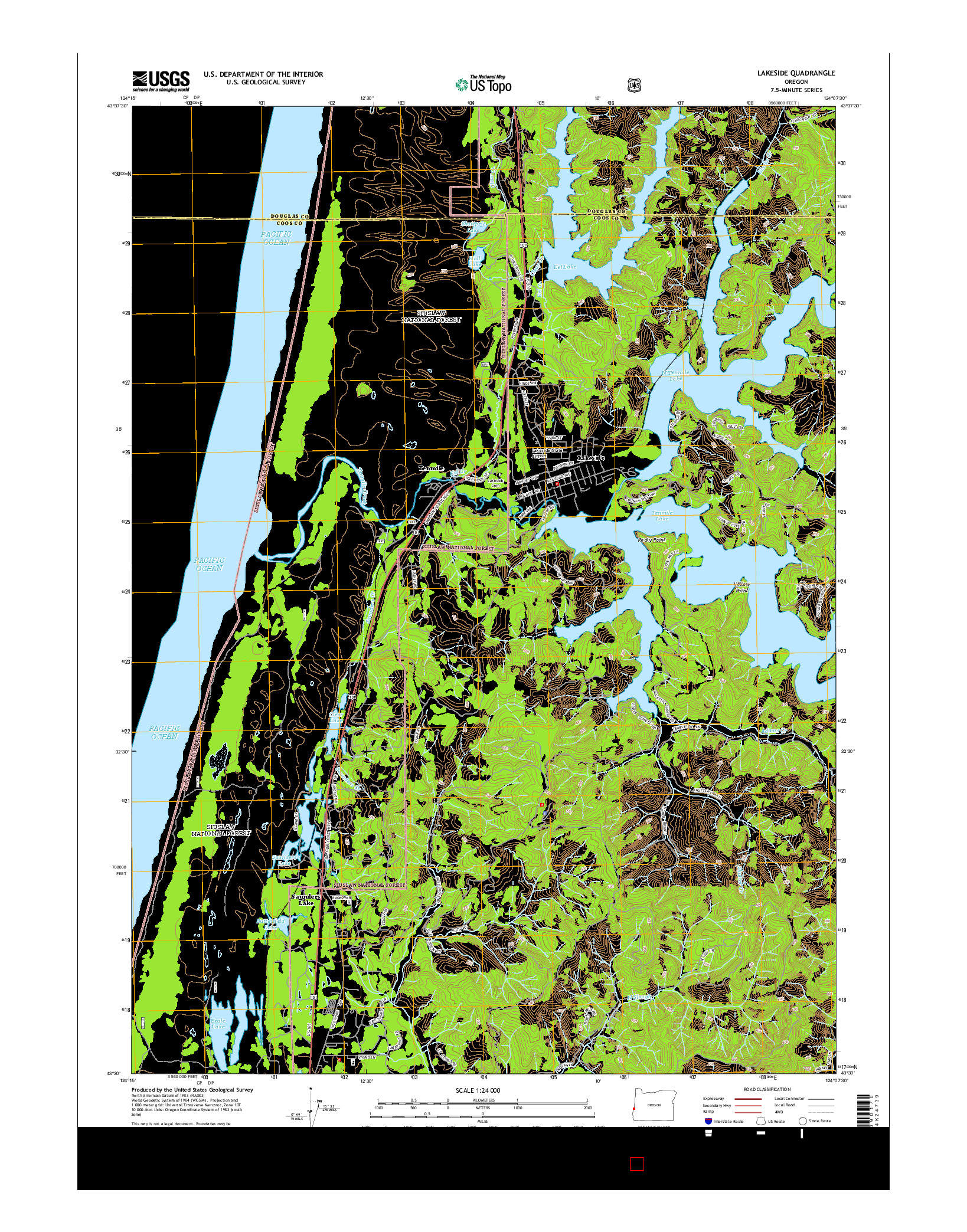USGS US TOPO 7.5-MINUTE MAP FOR LAKESIDE, OR 2014