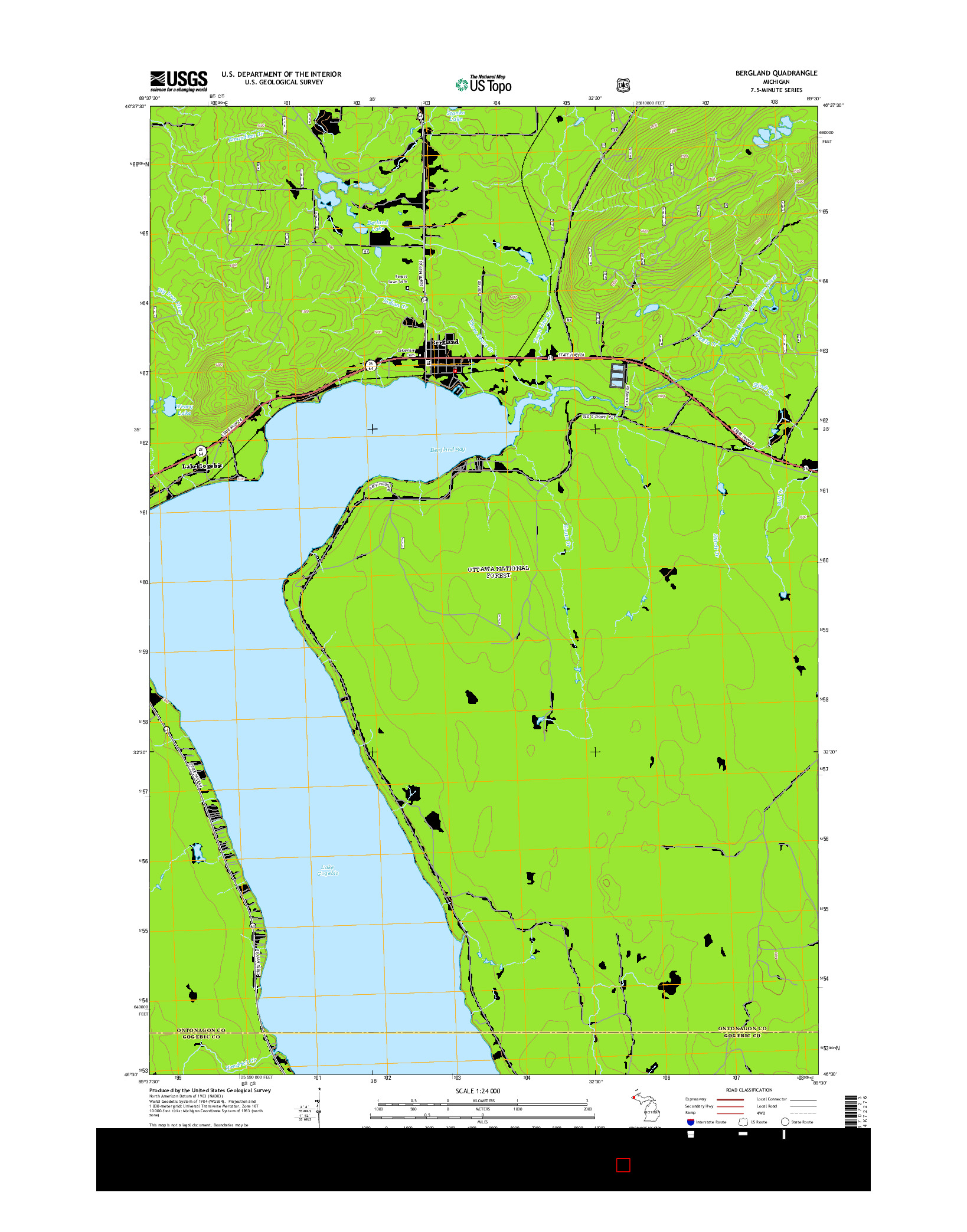 USGS US TOPO 7.5-MINUTE MAP FOR BERGLAND, MI 2014