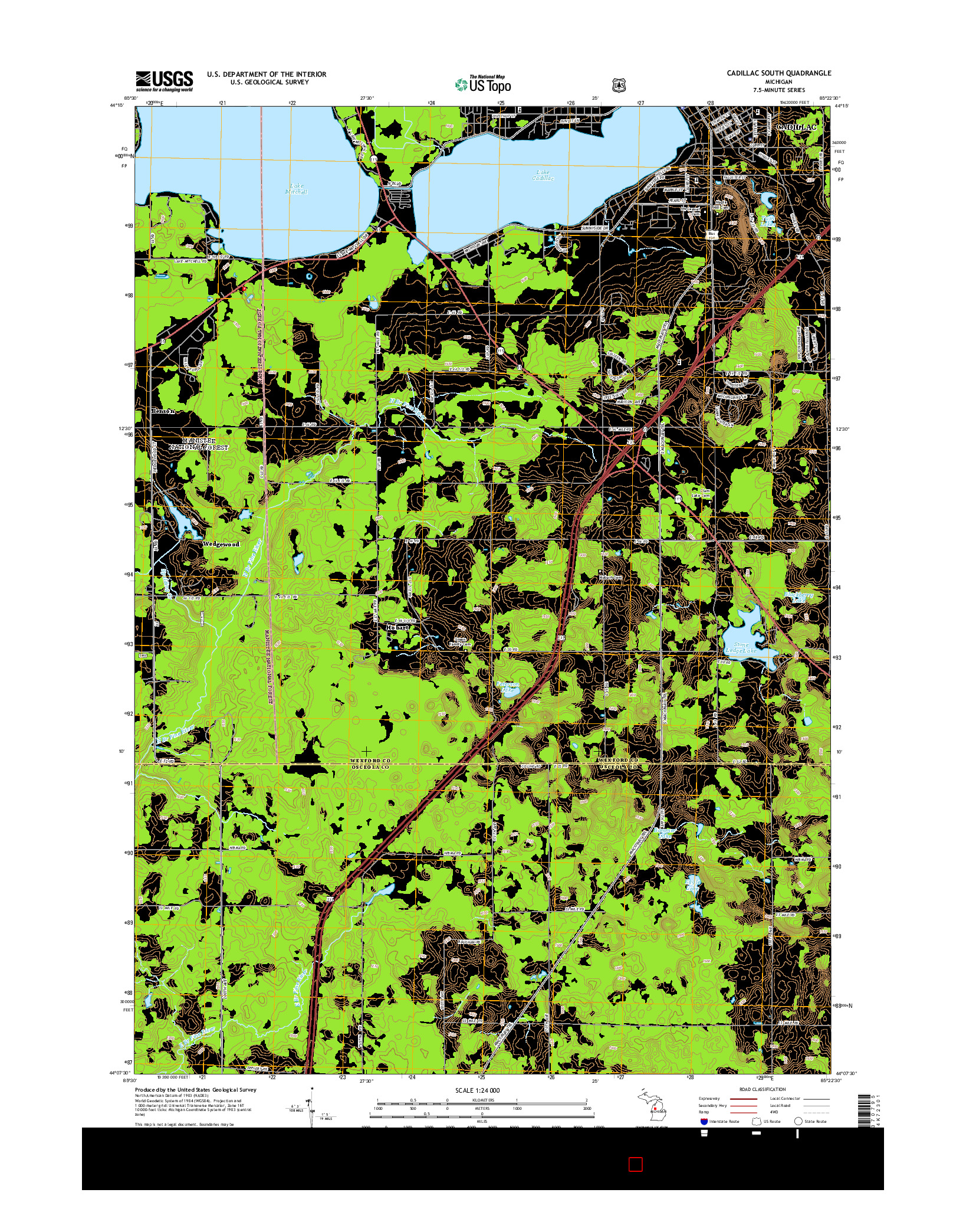 USGS US TOPO 7.5-MINUTE MAP FOR CADILLAC SOUTH, MI 2014