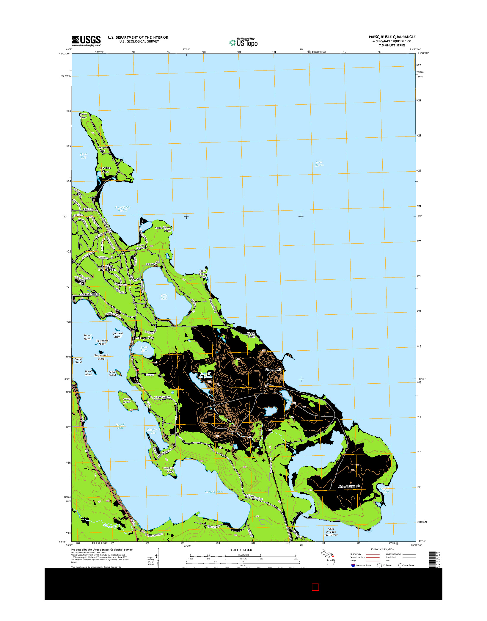 USGS US TOPO 7.5-MINUTE MAP FOR PRESQUE ISLE, MI 2014