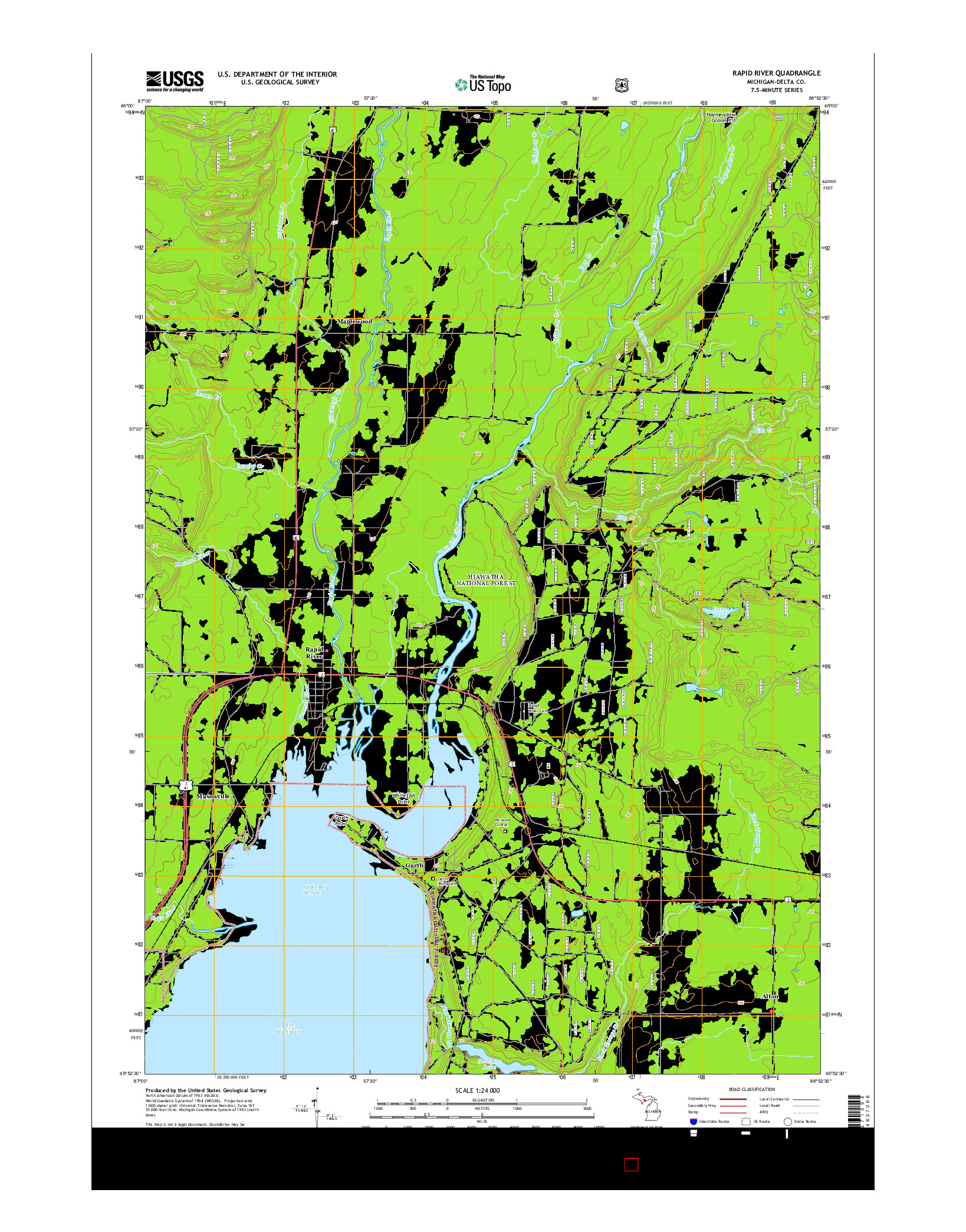 USGS US TOPO 7.5-MINUTE MAP FOR RAPID RIVER, MI 2014