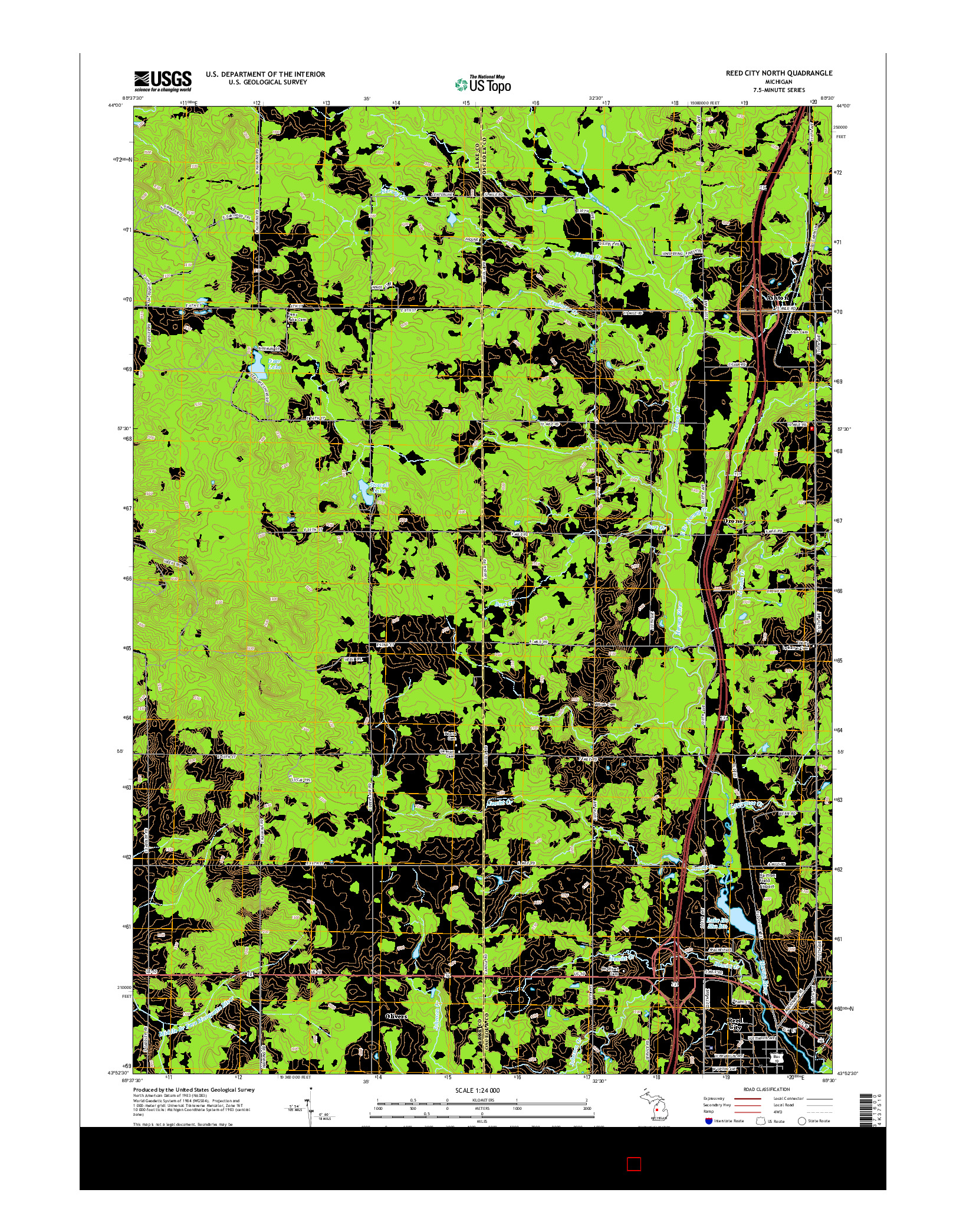 USGS US TOPO 7.5-MINUTE MAP FOR REED CITY NORTH, MI 2014