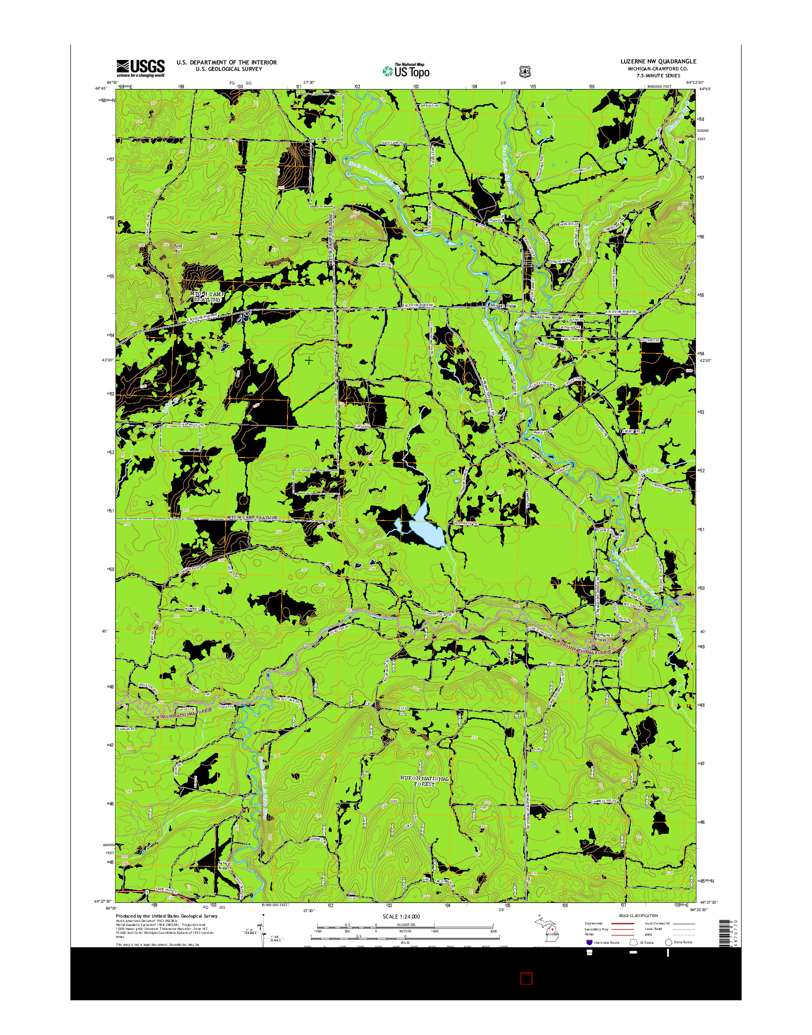 USGS US TOPO 7.5-MINUTE MAP FOR LUZERNE NW, MI 2014