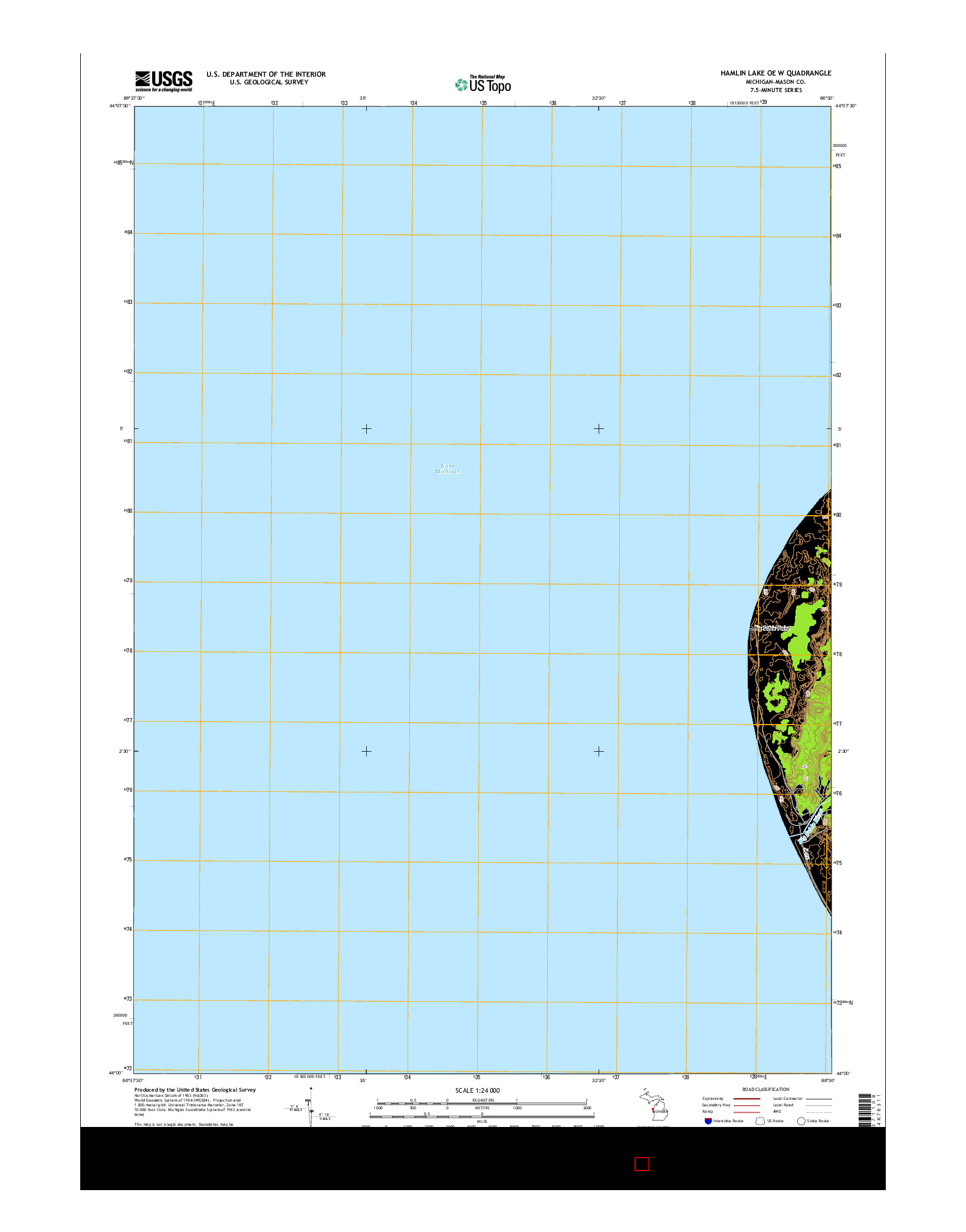 USGS US TOPO 7.5-MINUTE MAP FOR HAMLIN LAKE OE W, MI 2014