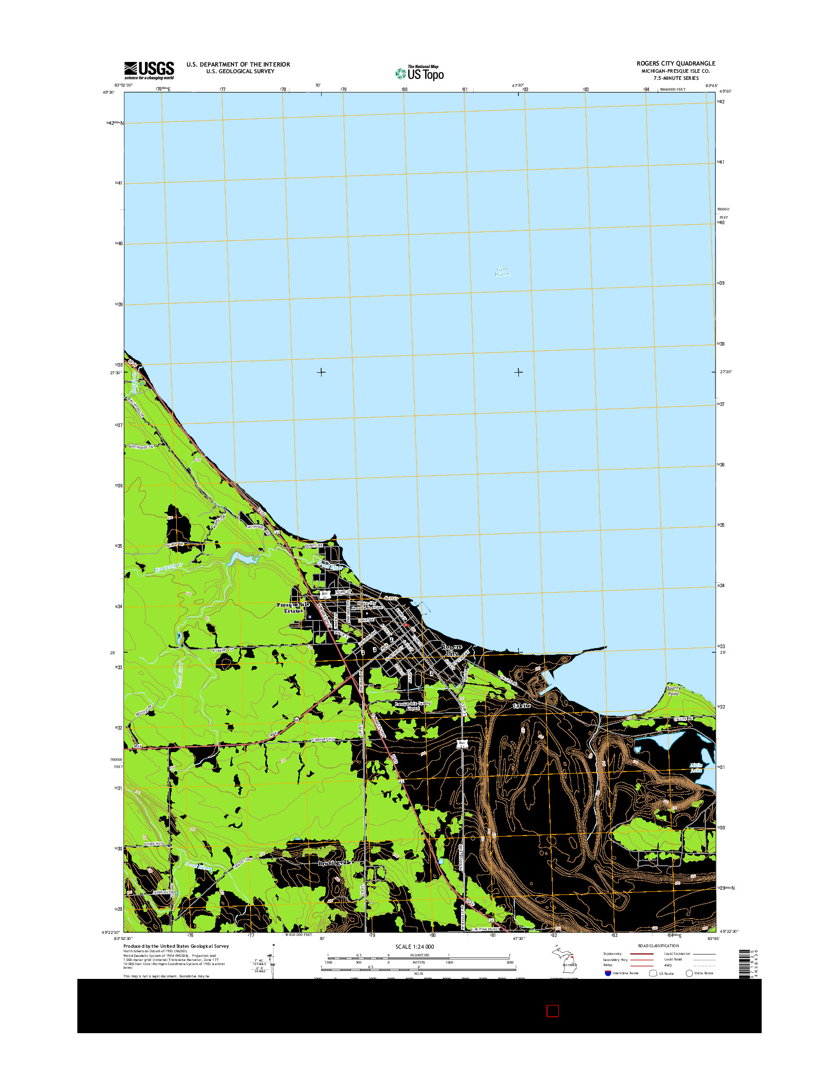 USGS US TOPO 7.5-MINUTE MAP FOR ROGERS CITY, MI 2014