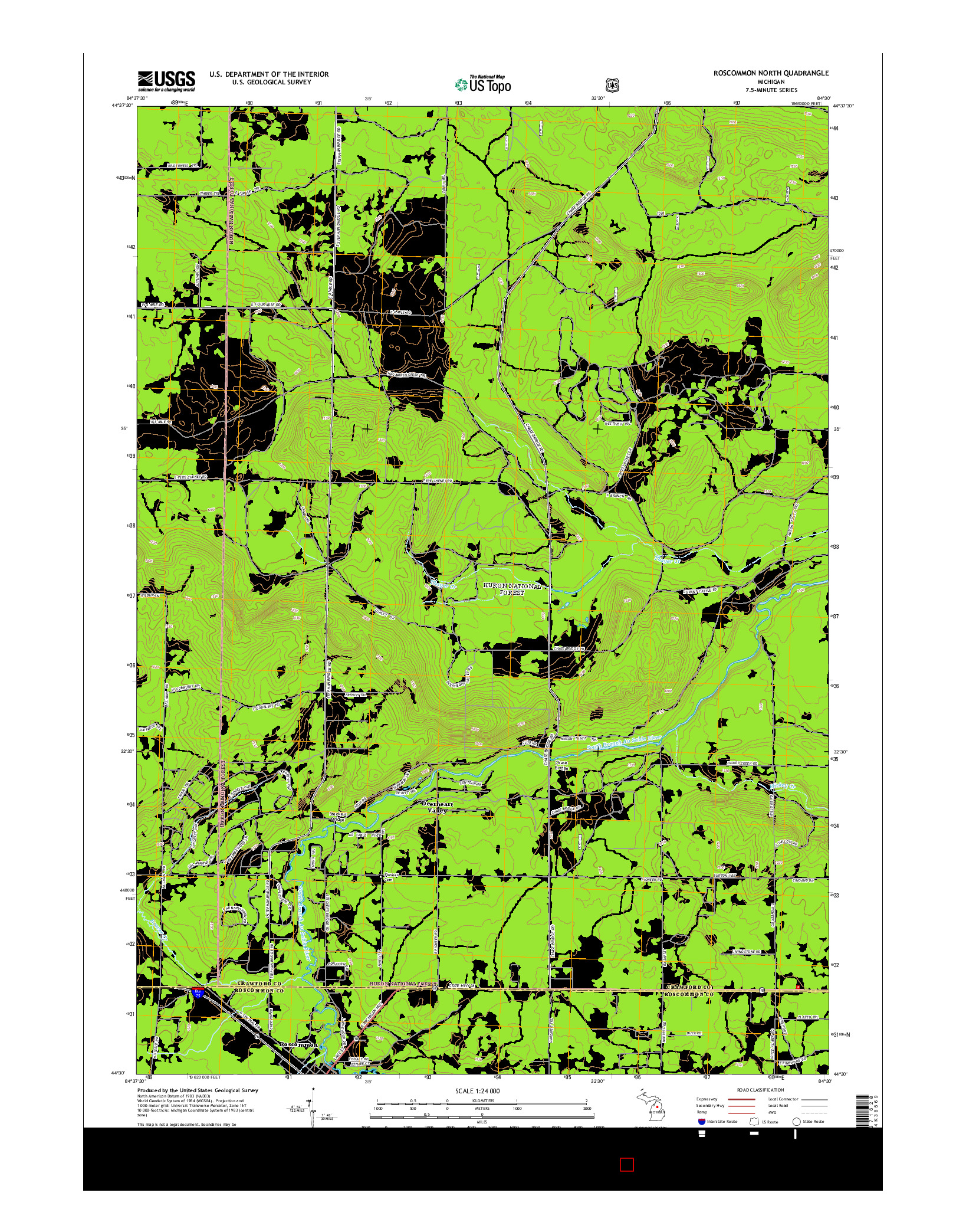 USGS US TOPO 7.5-MINUTE MAP FOR ROSCOMMON NORTH, MI 2014