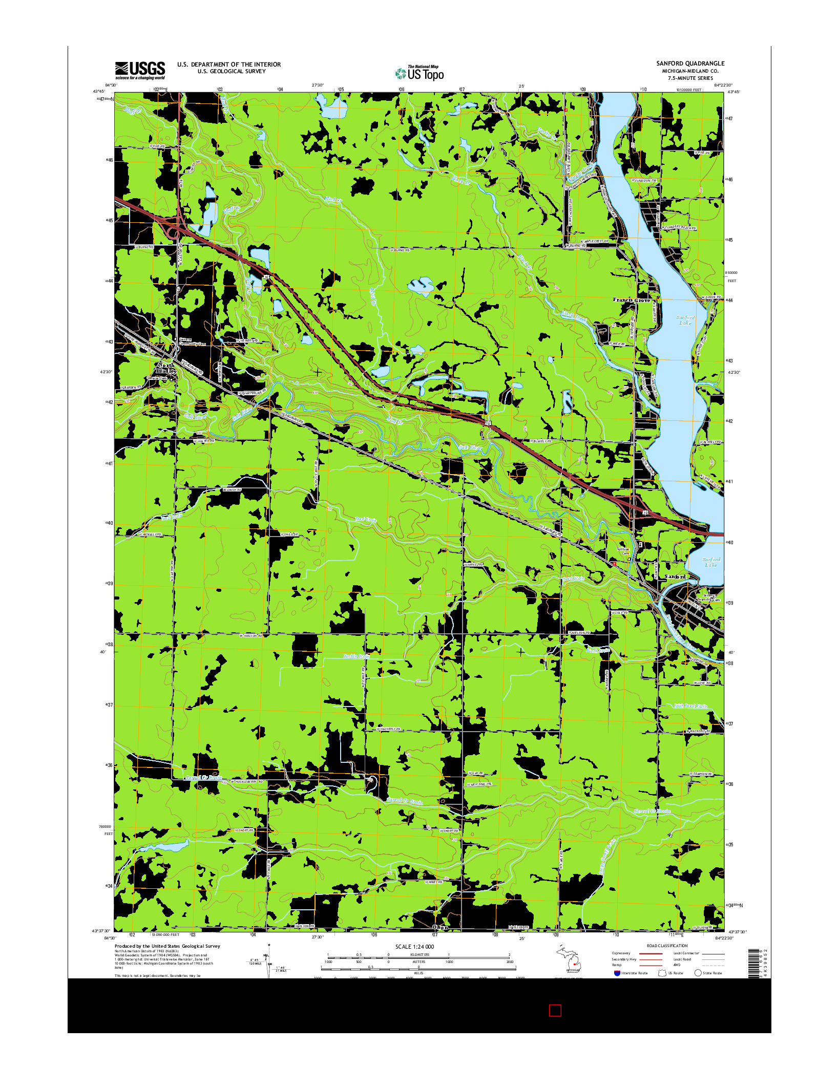 USGS US TOPO 7.5-MINUTE MAP FOR SANFORD, MI 2014