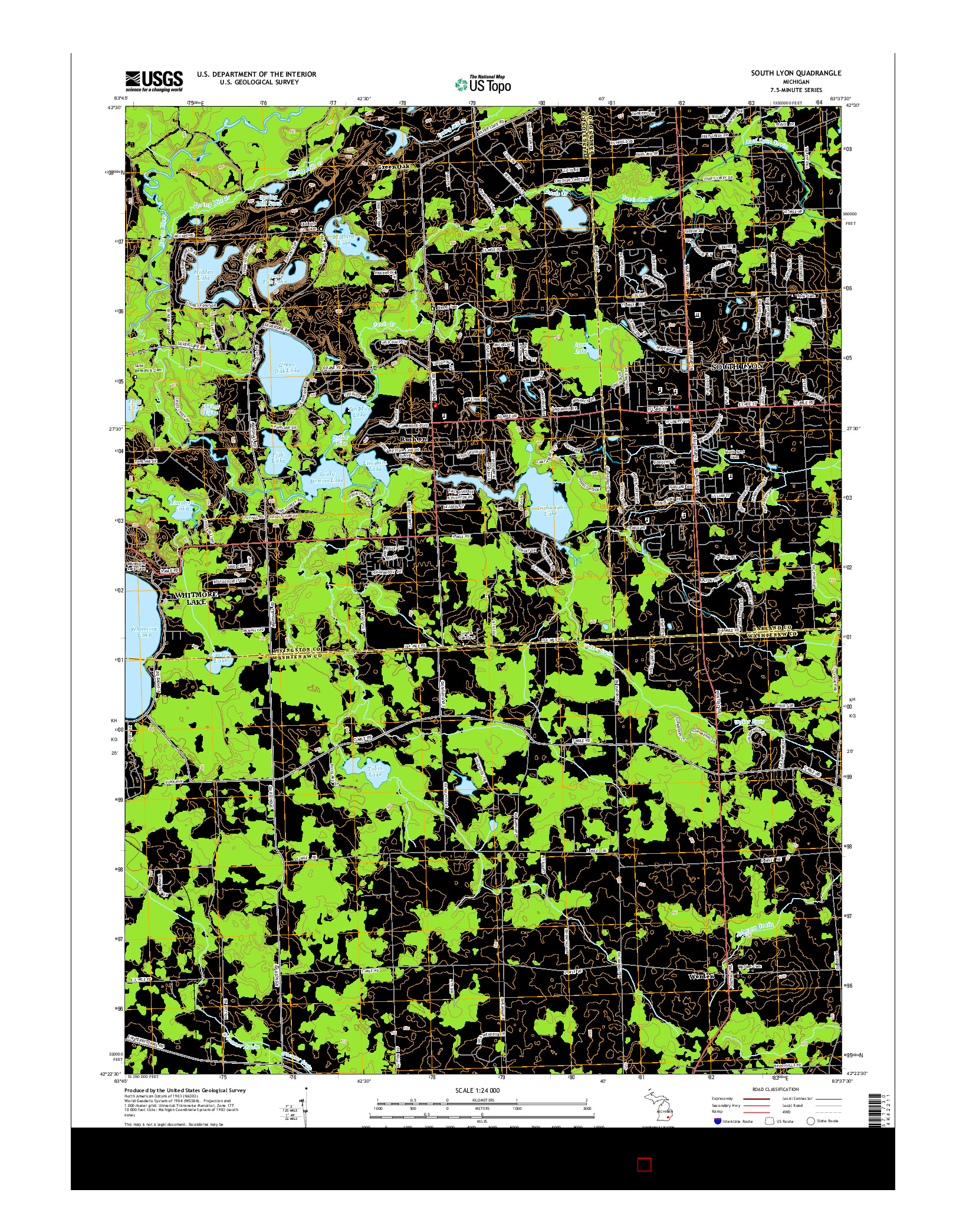 USGS US TOPO 7.5-MINUTE MAP FOR SOUTH LYON, MI 2014