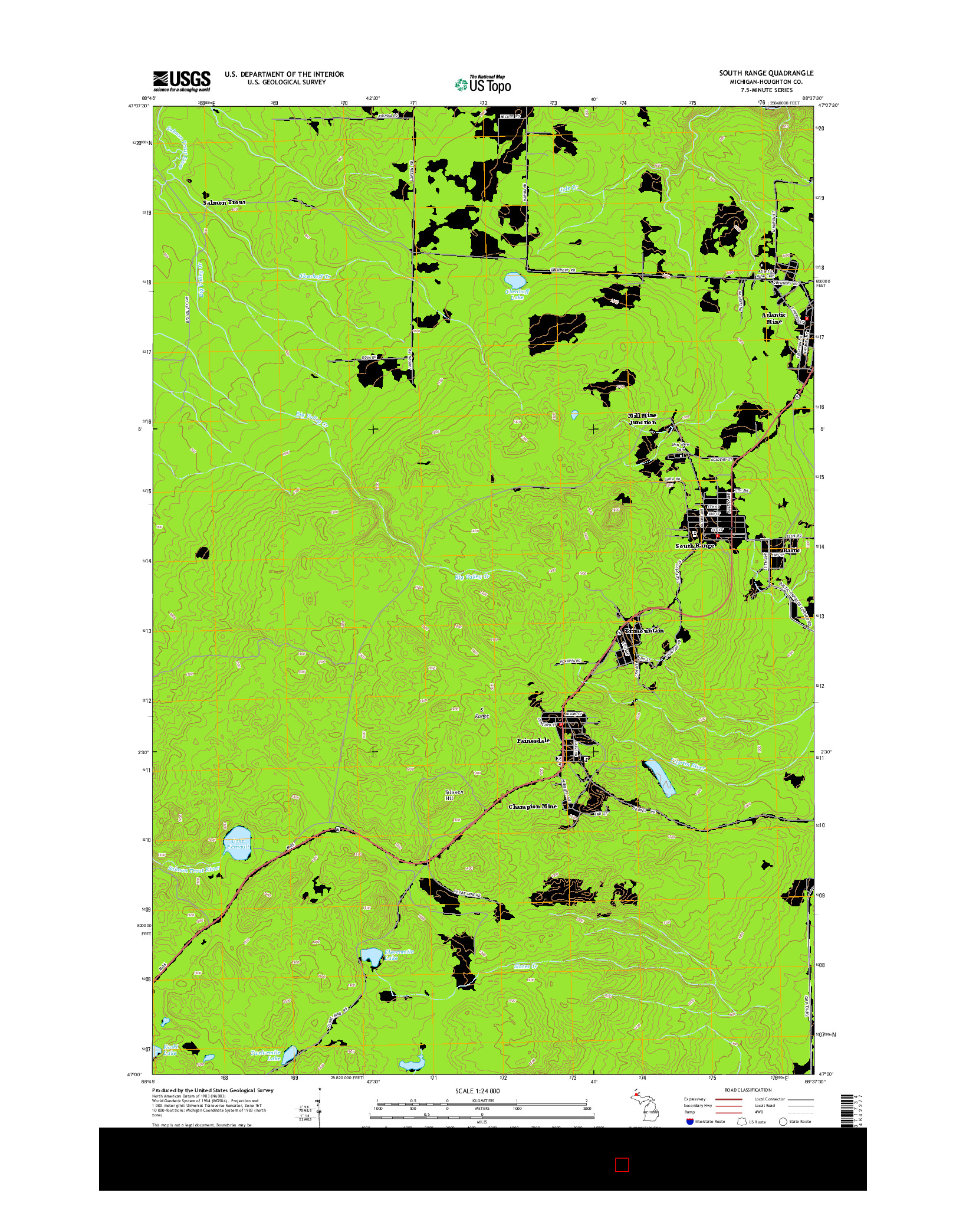 USGS US TOPO 7.5-MINUTE MAP FOR SOUTH RANGE, MI 2014