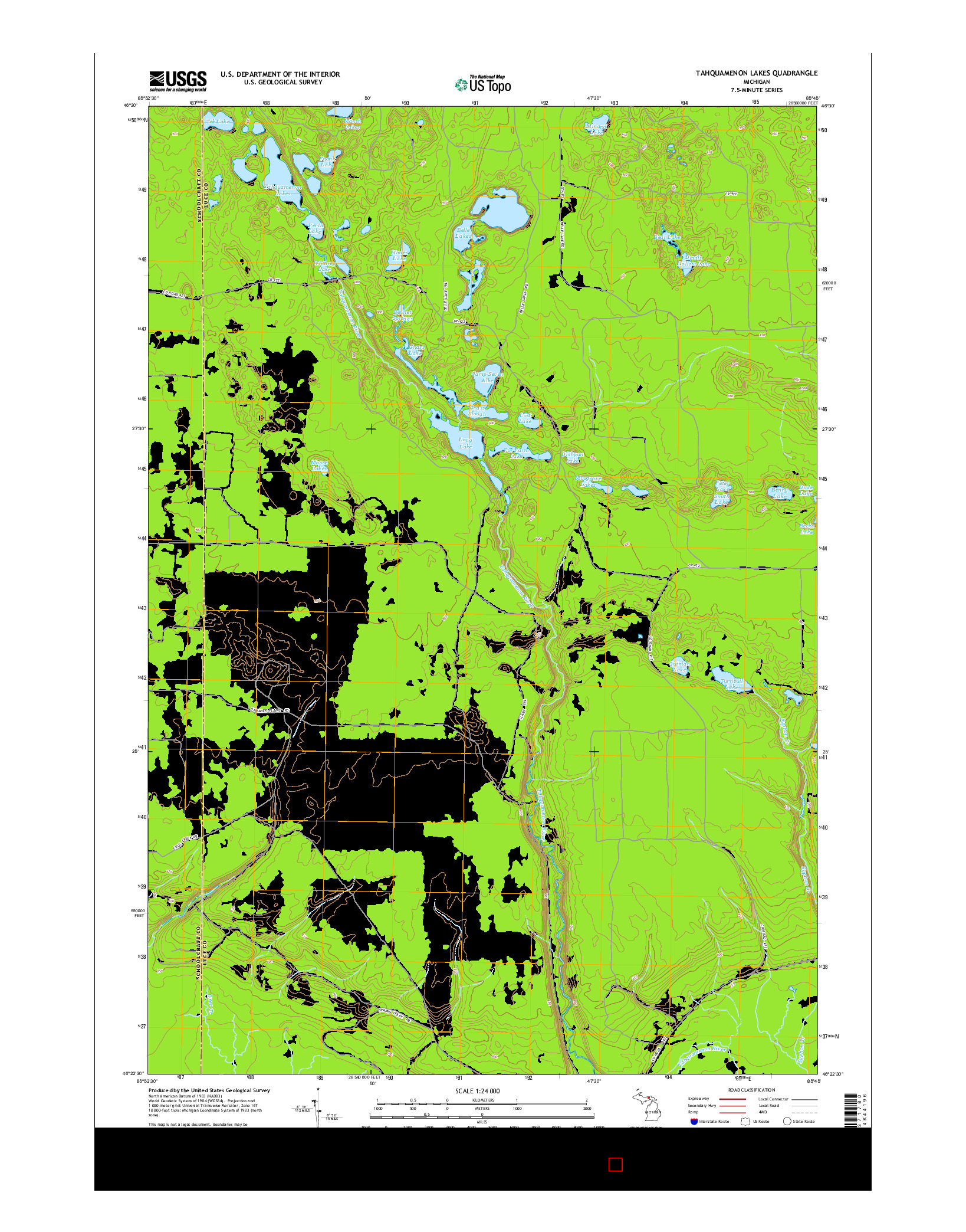 USGS US TOPO 7.5-MINUTE MAP FOR TAHQUAMENON LAKES, MI 2014
