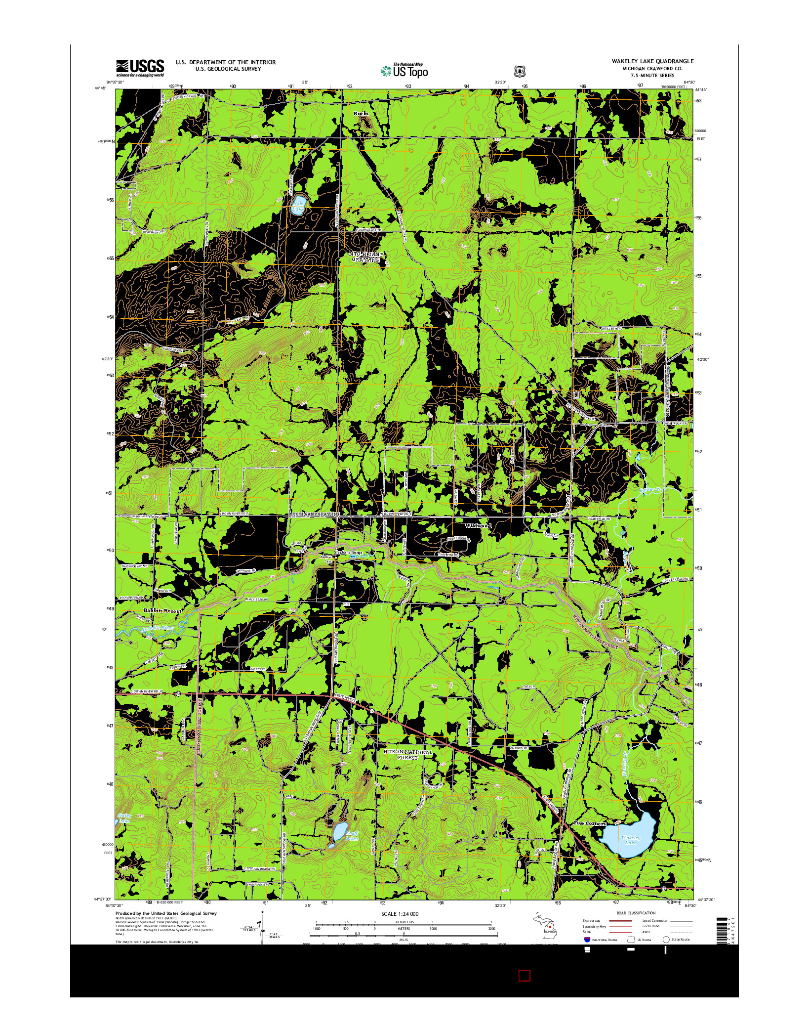 USGS US TOPO 7.5-MINUTE MAP FOR WAKELEY LAKE, MI 2014