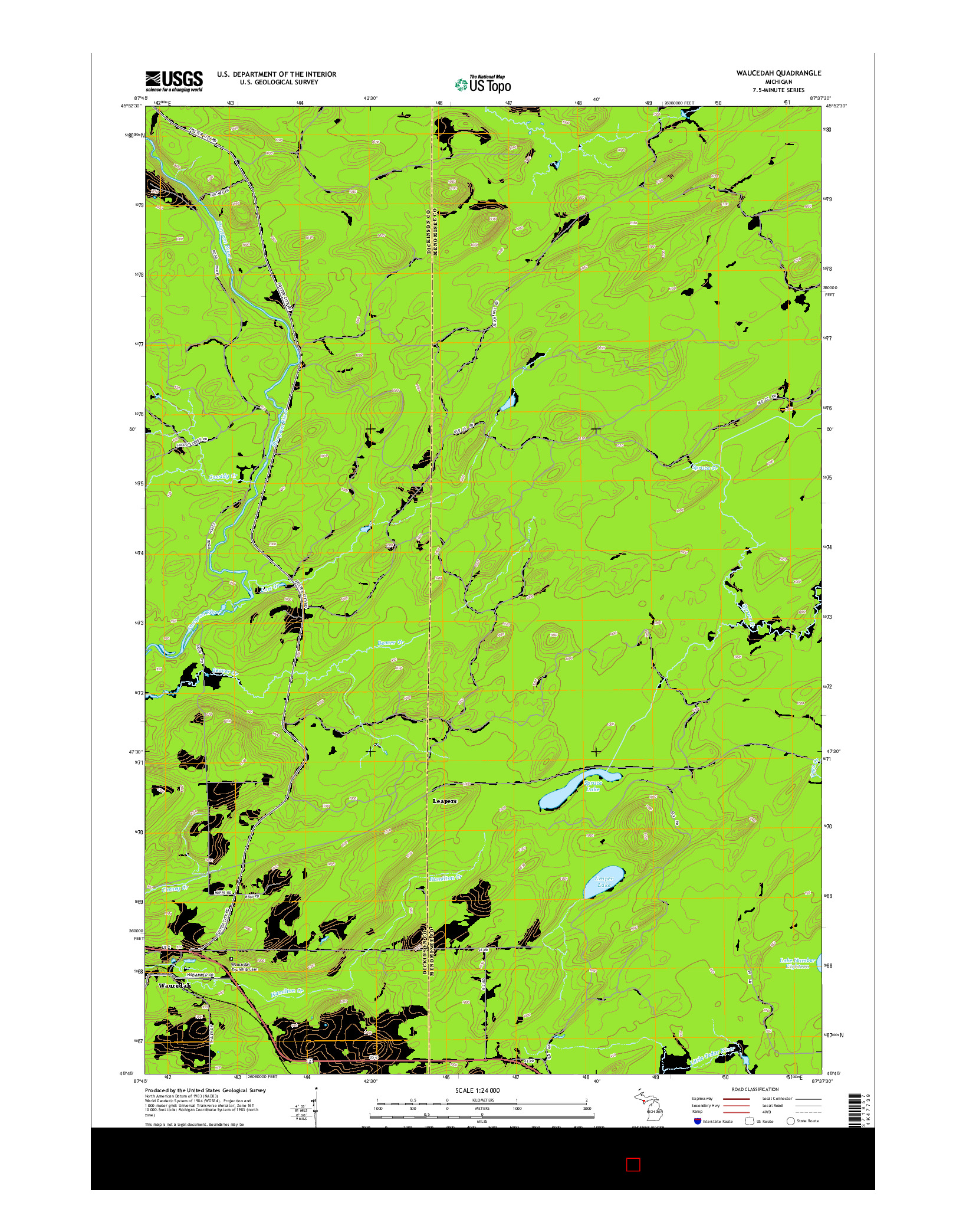 USGS US TOPO 7.5-MINUTE MAP FOR WAUCEDAH, MI 2014