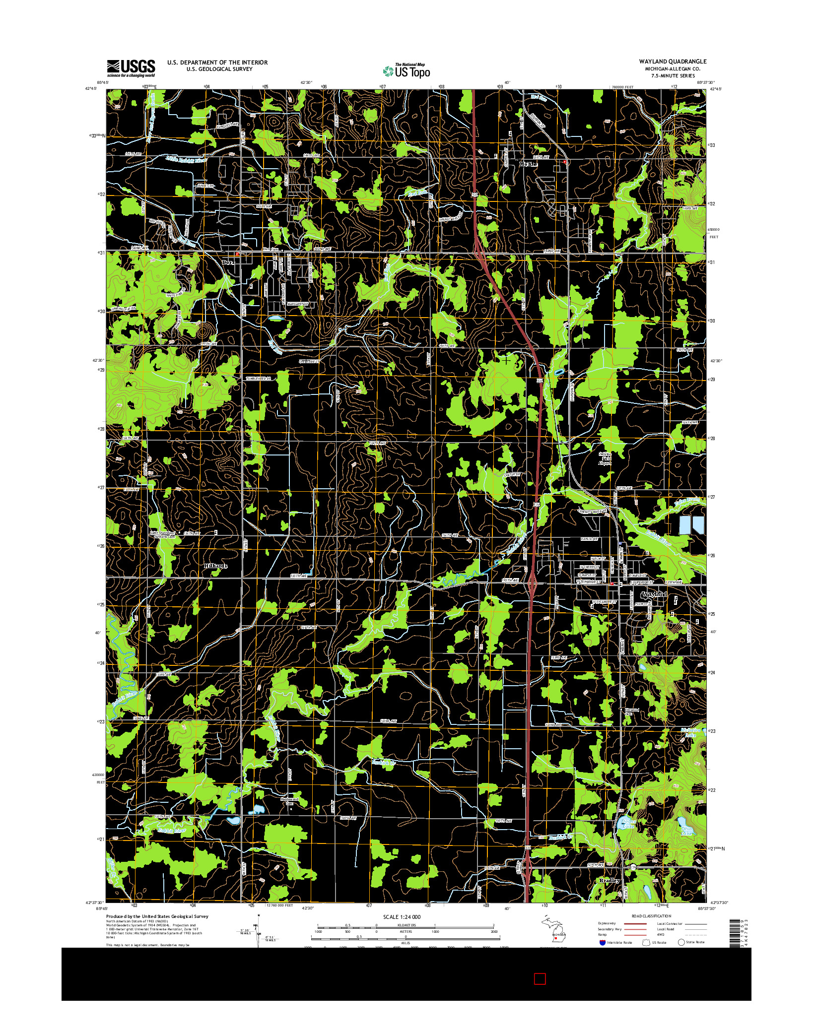 USGS US TOPO 7.5-MINUTE MAP FOR WAYLAND, MI 2014