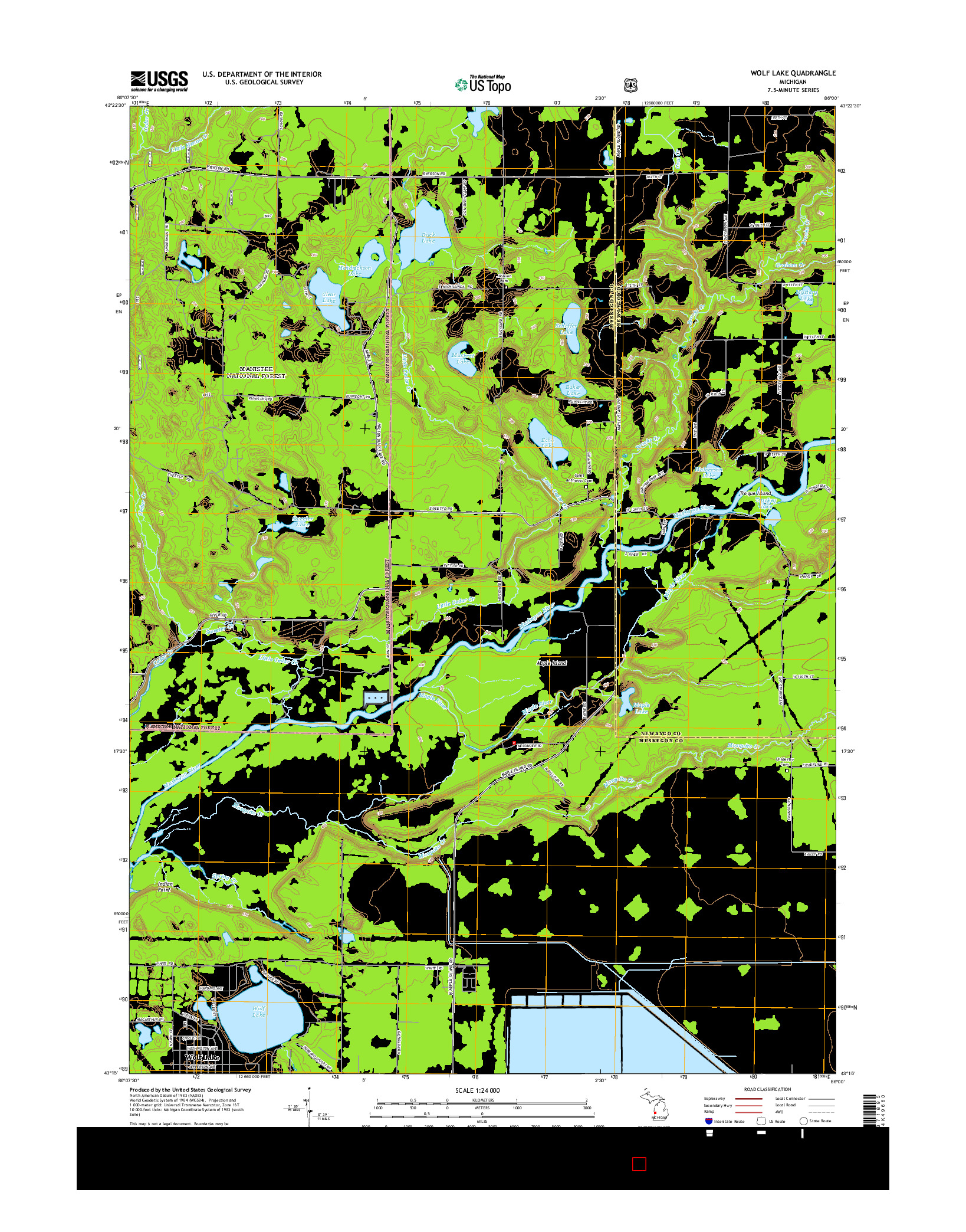 USGS US TOPO 7.5-MINUTE MAP FOR WOLF LAKE, MI 2014