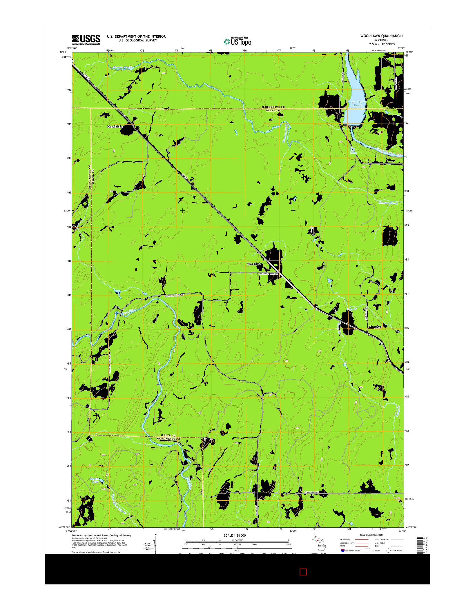 USGS US TOPO 7.5-MINUTE MAP FOR WOODLAWN, MI 2014