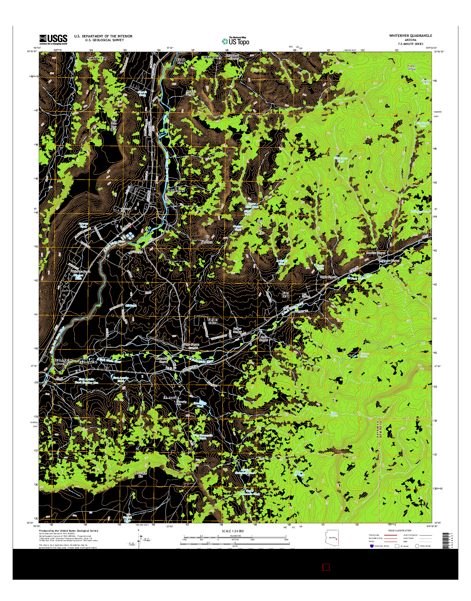 USGS US TOPO 7.5-MINUTE MAP FOR WHITERIVER, AZ 2014