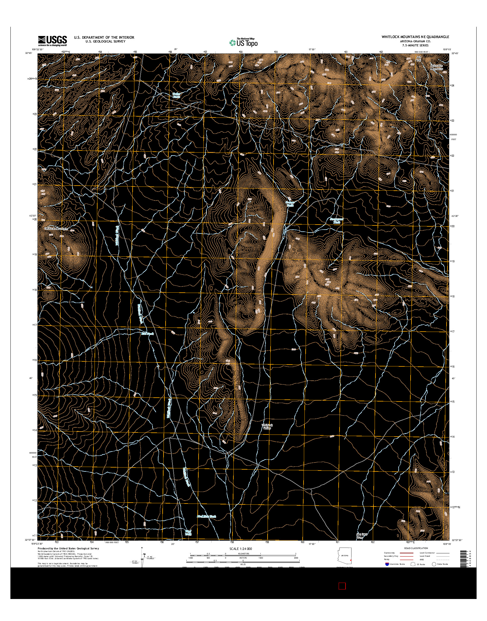 USGS US TOPO 7.5-MINUTE MAP FOR WHITLOCK MOUNTAINS NE, AZ 2014