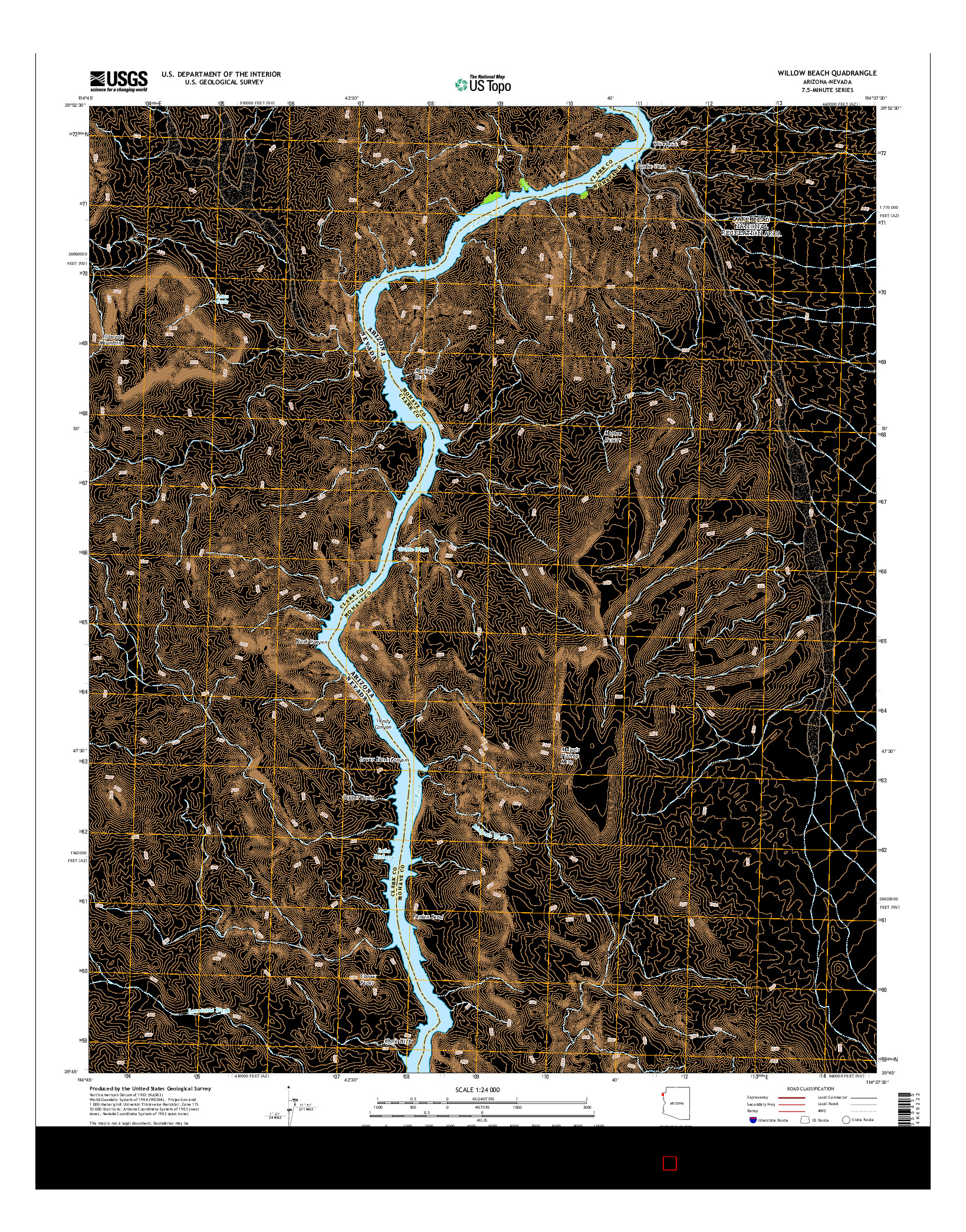 USGS US TOPO 7.5-MINUTE MAP FOR WILLOW BEACH, AZ-NV 2014