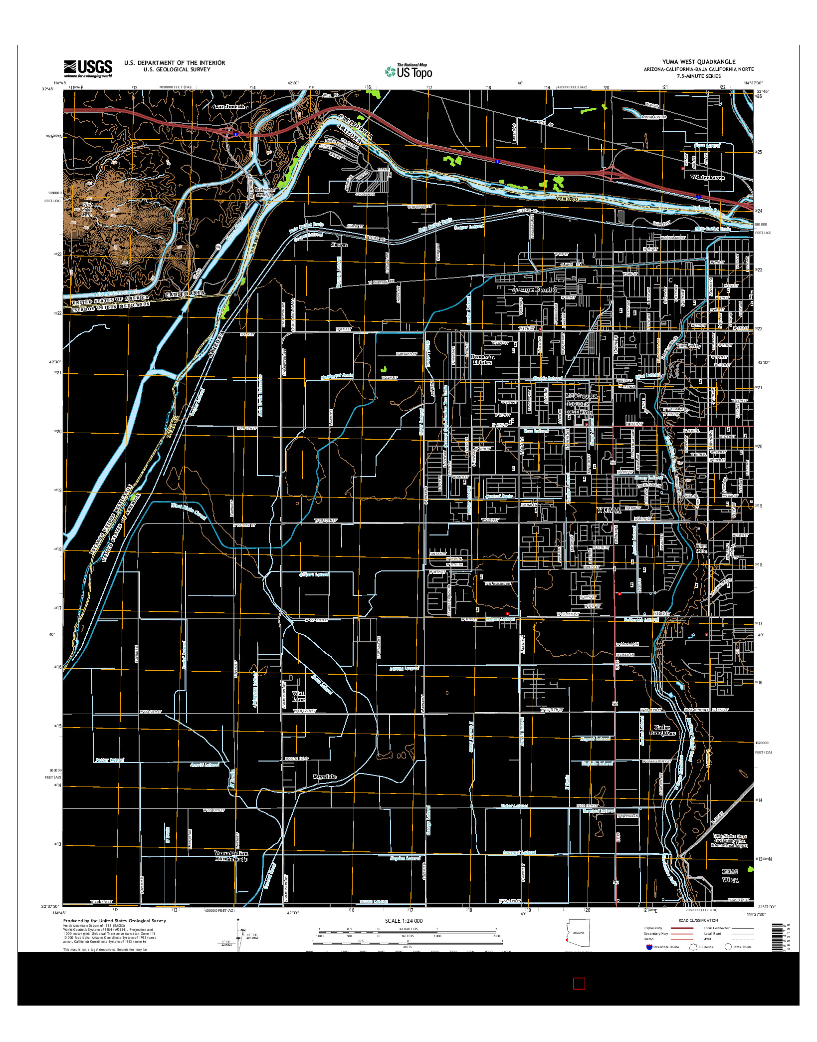 USGS US TOPO 7.5-MINUTE MAP FOR YUMA WEST, AZ-CA-BCN 2014