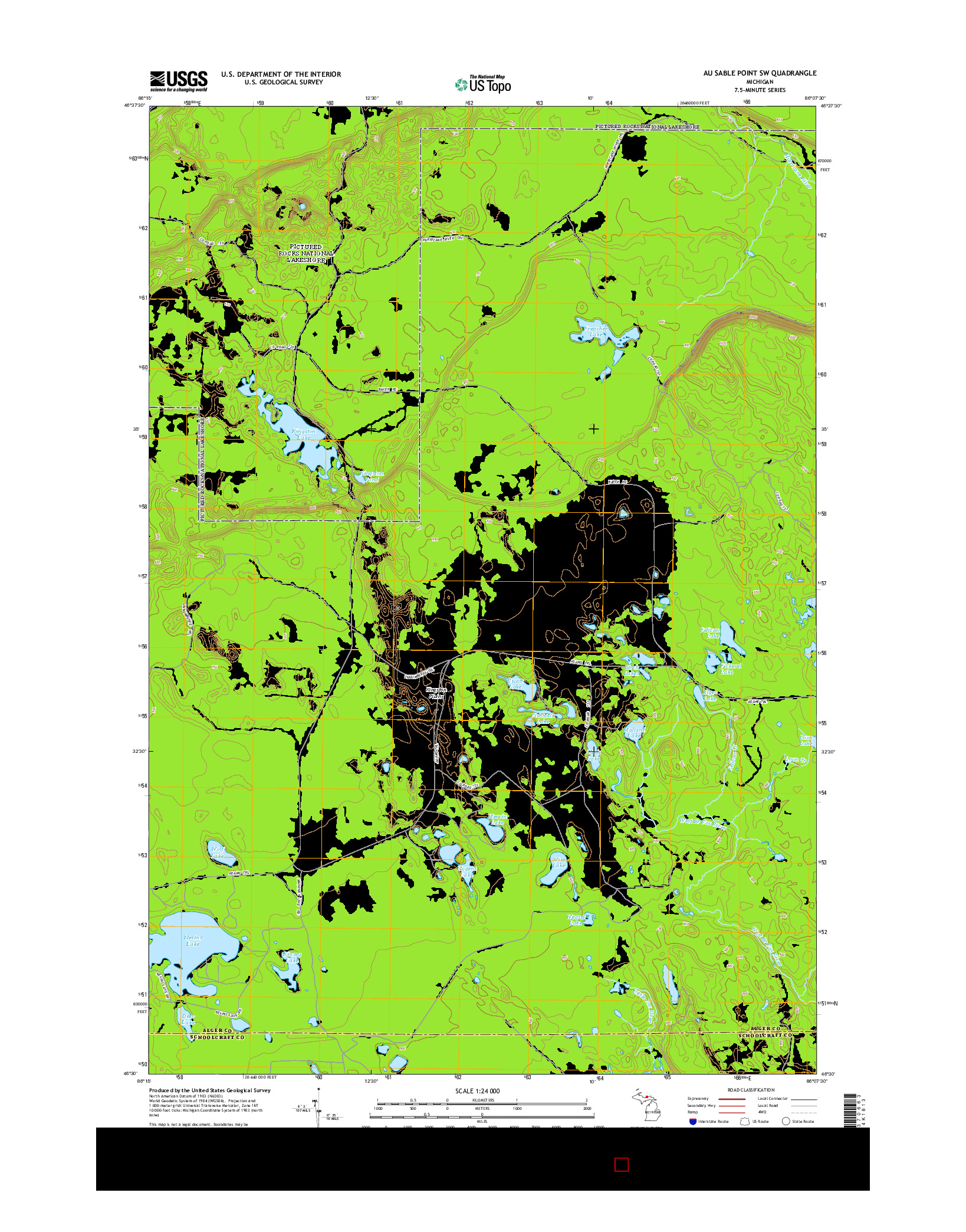 USGS US TOPO 7.5-MINUTE MAP FOR AU SABLE POINT SW, MI 2014