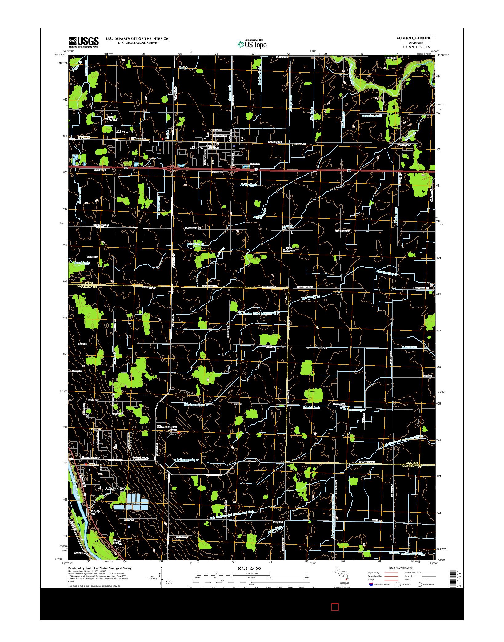 USGS US TOPO 7.5-MINUTE MAP FOR AUBURN, MI 2014