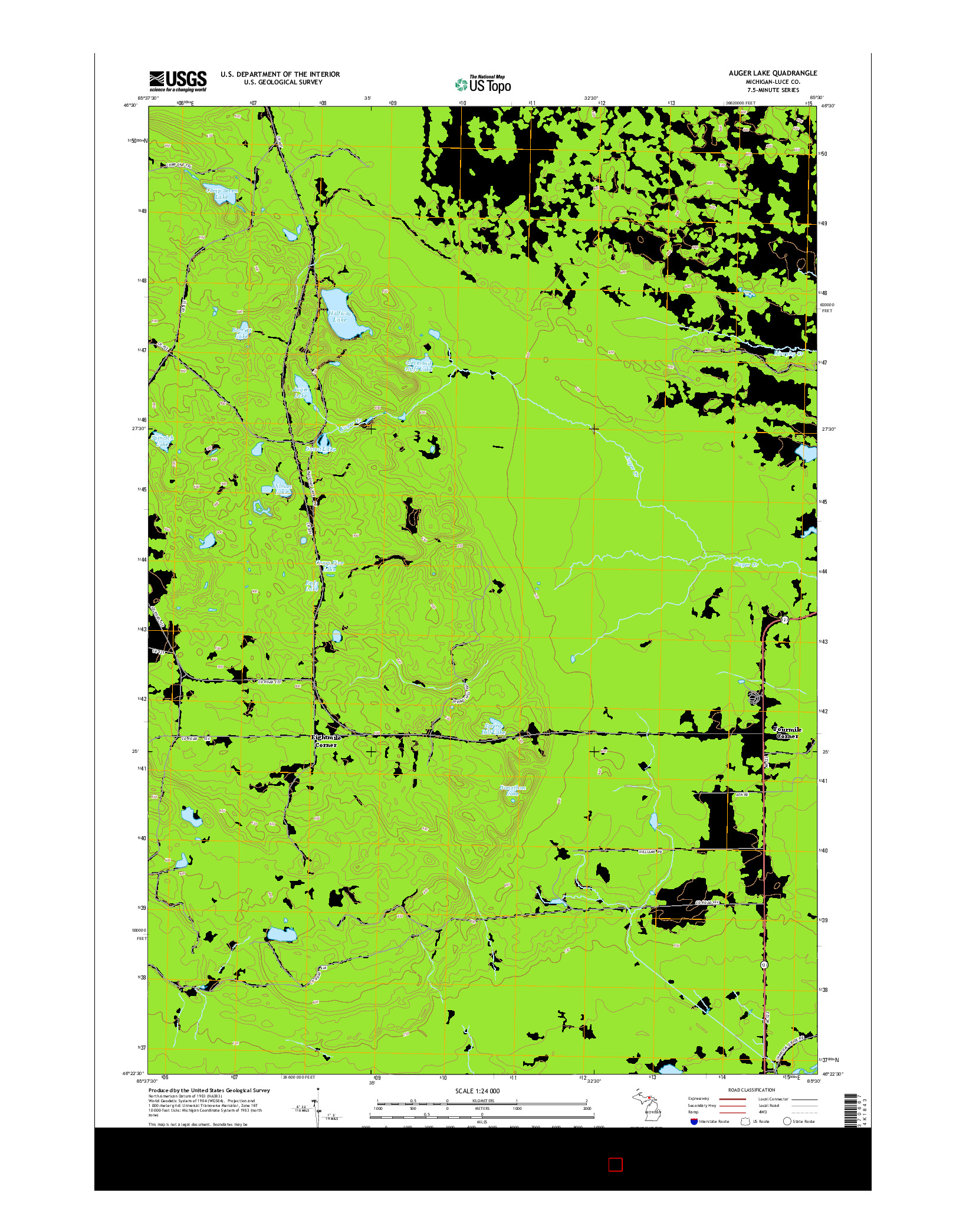 USGS US TOPO 7.5-MINUTE MAP FOR AUGER LAKE, MI 2014