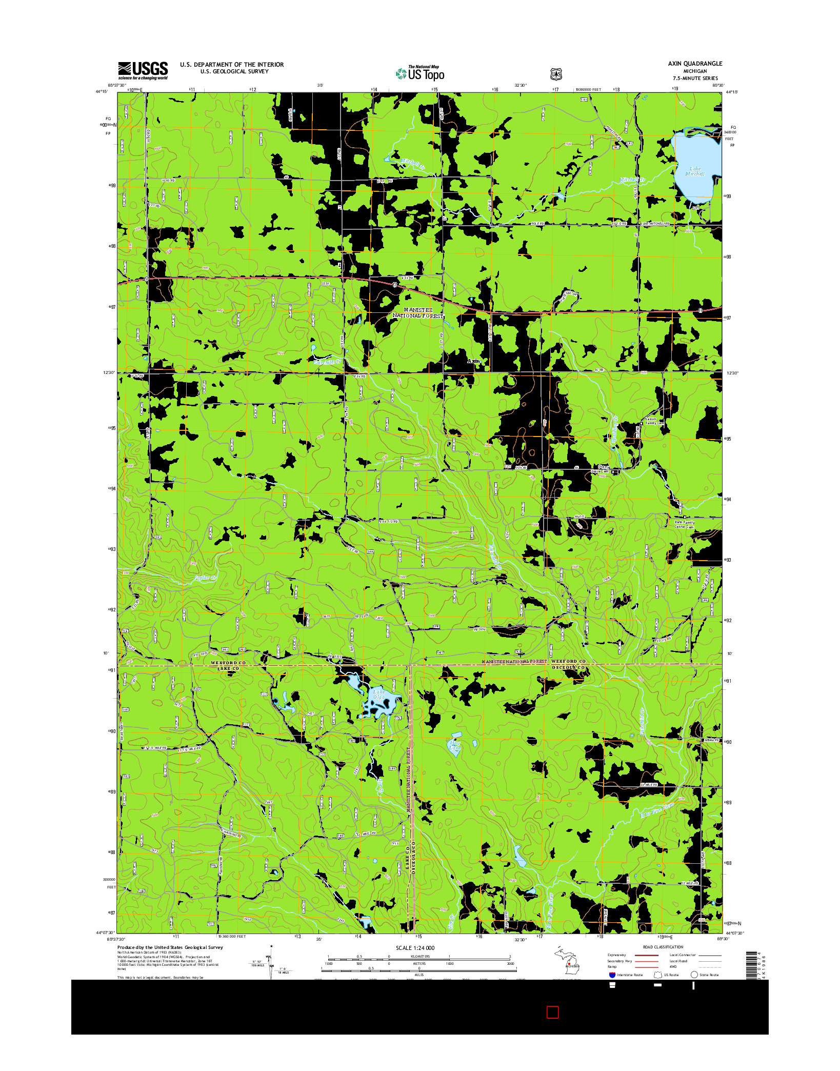 USGS US TOPO 7.5-MINUTE MAP FOR AXIN, MI 2014
