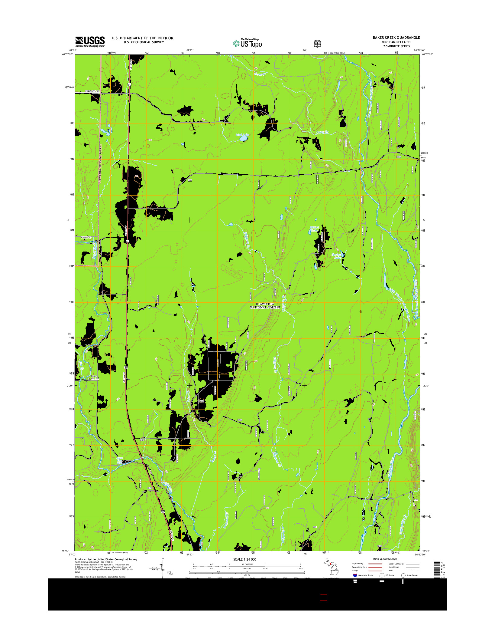USGS US TOPO 7.5-MINUTE MAP FOR BAKER CREEK, MI 2014