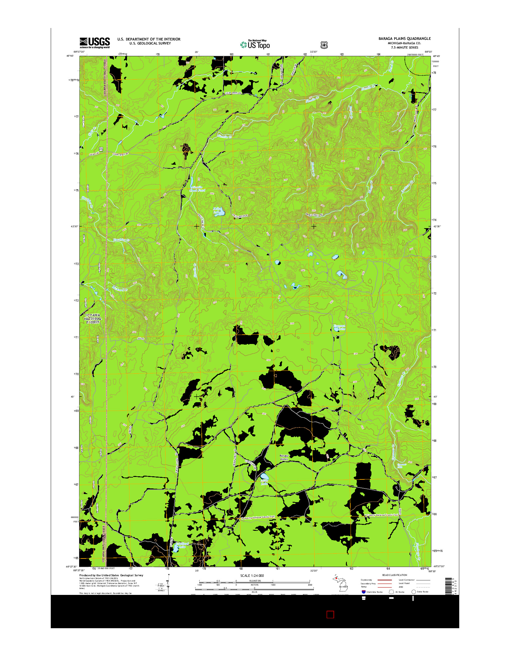 USGS US TOPO 7.5-MINUTE MAP FOR BARAGA PLAINS, MI 2014