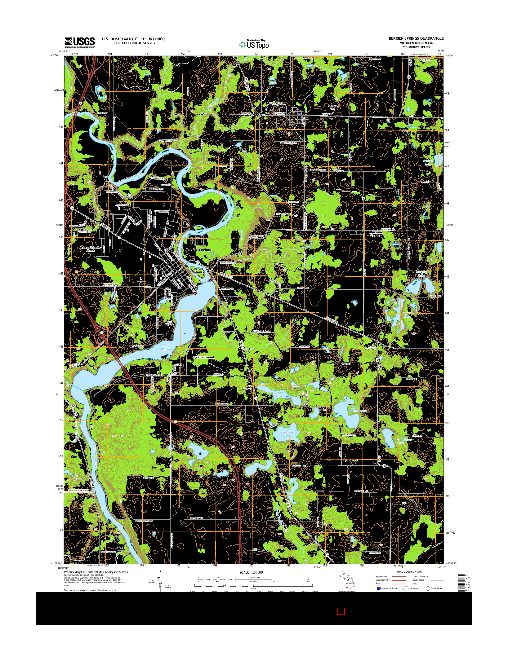 USGS US TOPO 7.5-MINUTE MAP FOR BERRIEN SPRINGS, MI 2014