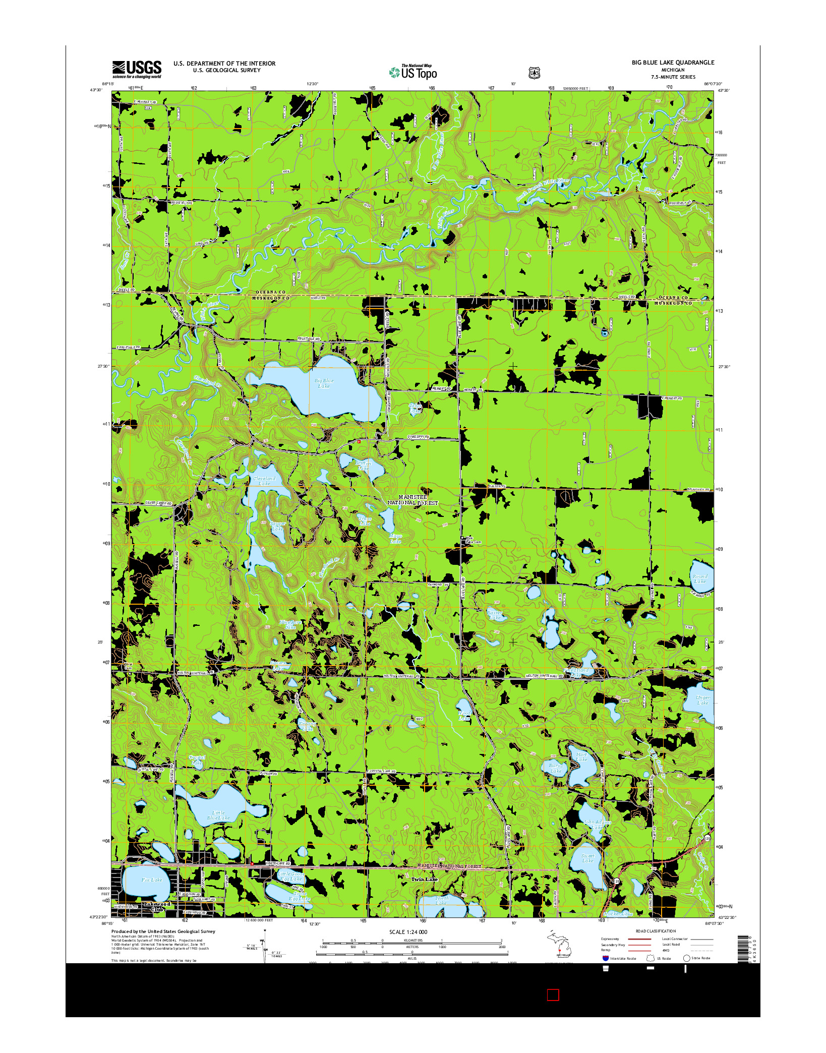 USGS US TOPO 7.5-MINUTE MAP FOR BIG BLUE LAKE, MI 2014
