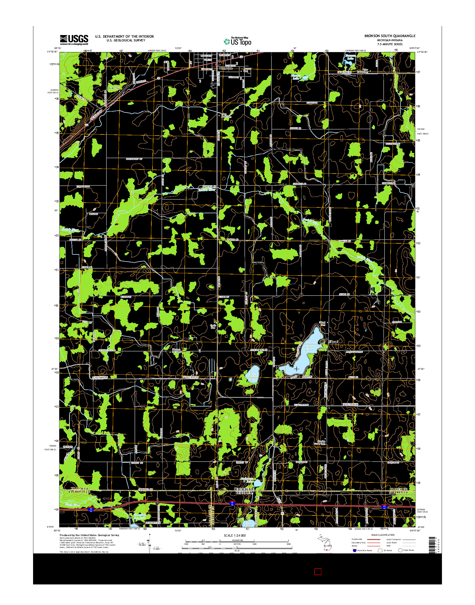 USGS US TOPO 7.5-MINUTE MAP FOR BRONSON SOUTH, MI-IN 2014
