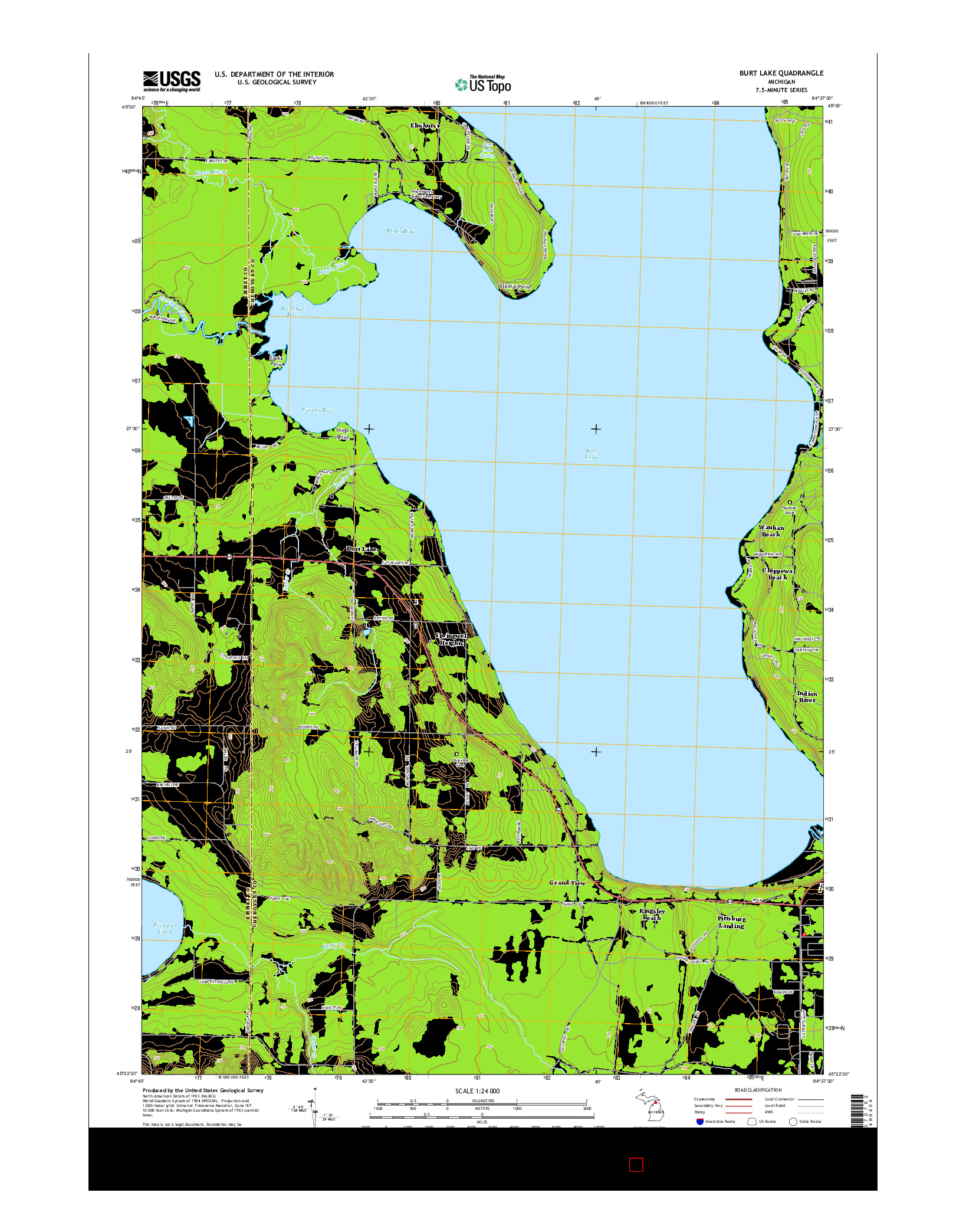 USGS US TOPO 7.5-MINUTE MAP FOR BURT LAKE, MI 2014