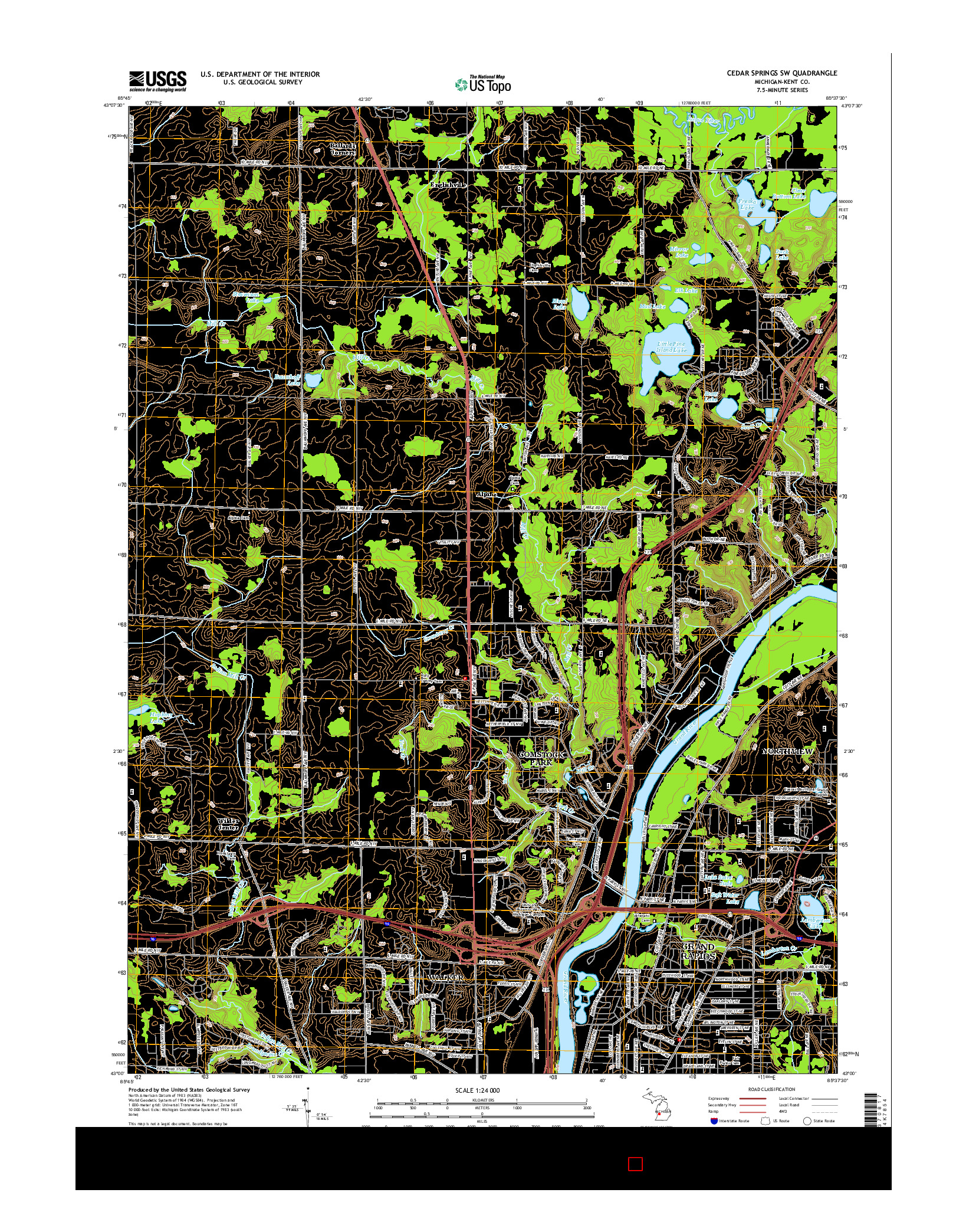 USGS US TOPO 7.5-MINUTE MAP FOR CEDAR SPRINGS SW, MI 2014