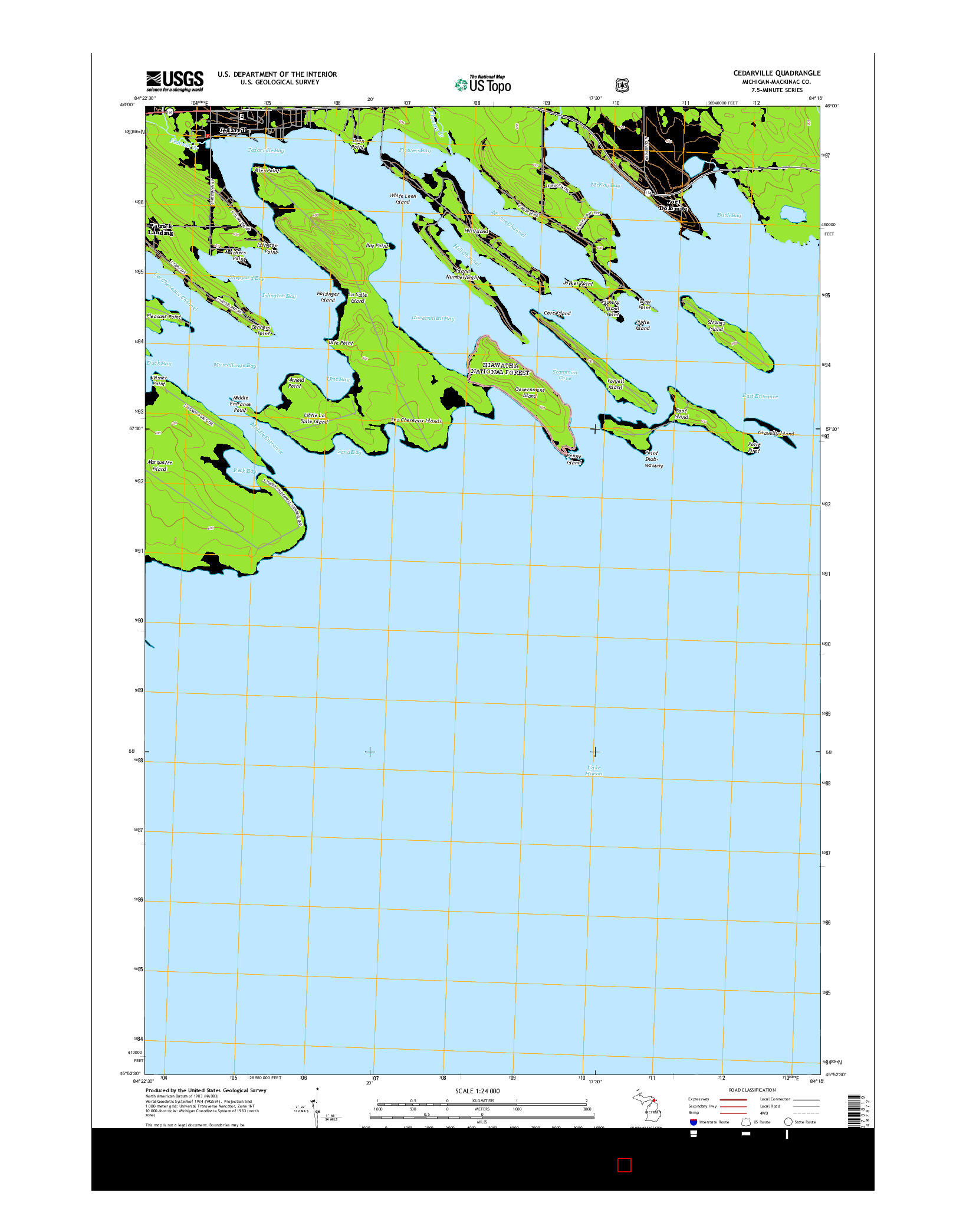 USGS US TOPO 7.5-MINUTE MAP FOR CEDARVILLE, MI 2014