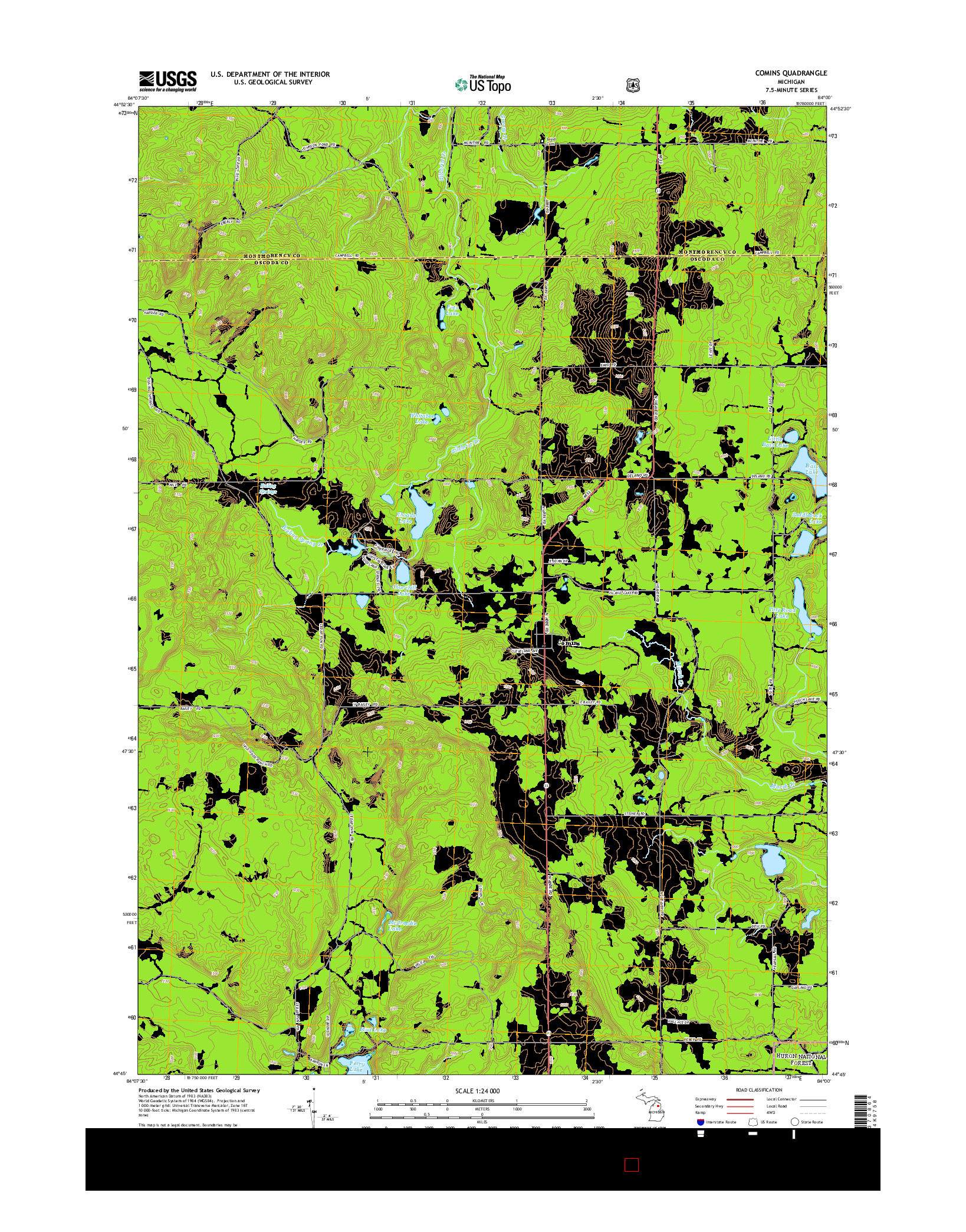 USGS US TOPO 7.5-MINUTE MAP FOR COMINS, MI 2014
