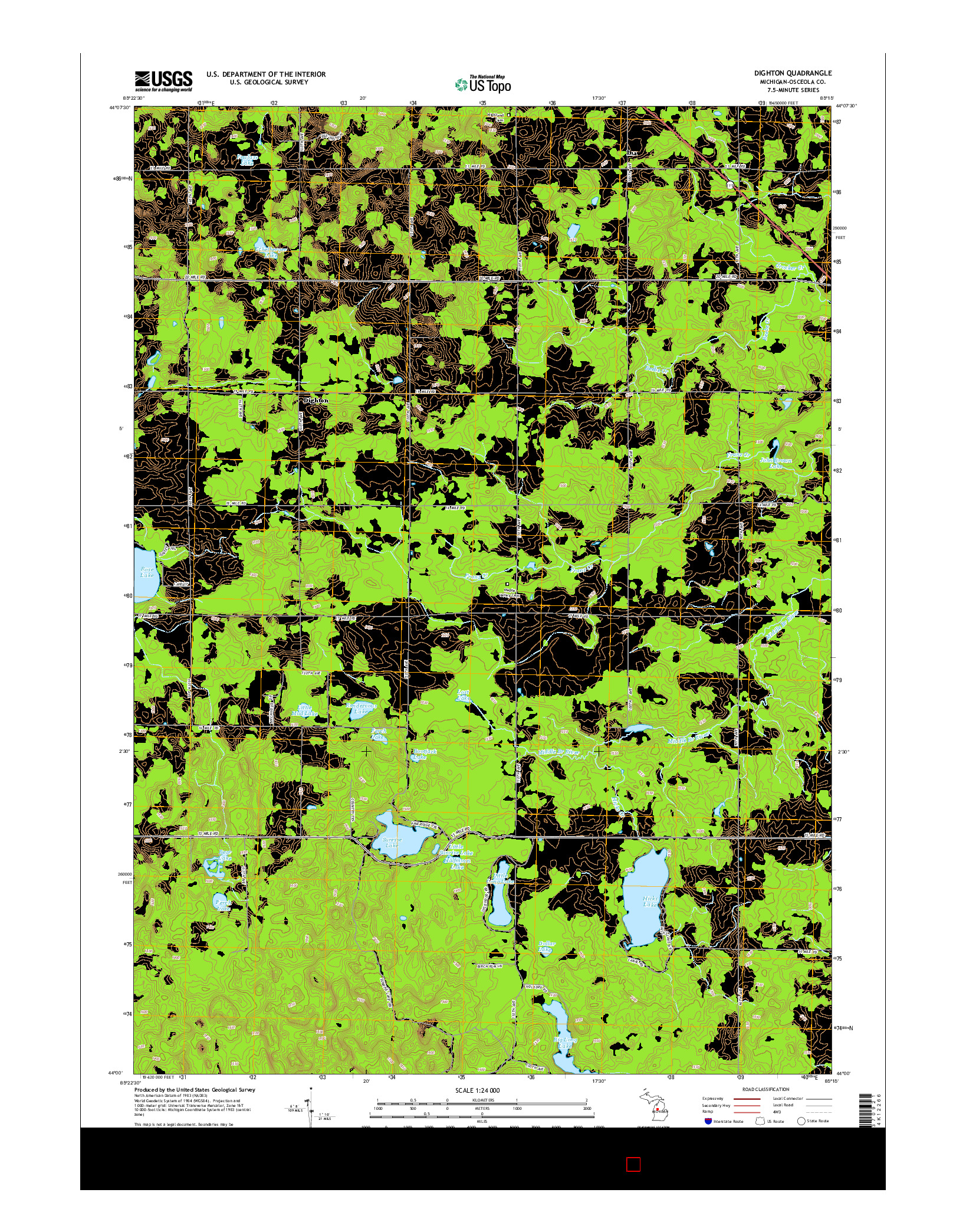 USGS US TOPO 7.5-MINUTE MAP FOR DIGHTON, MI 2014