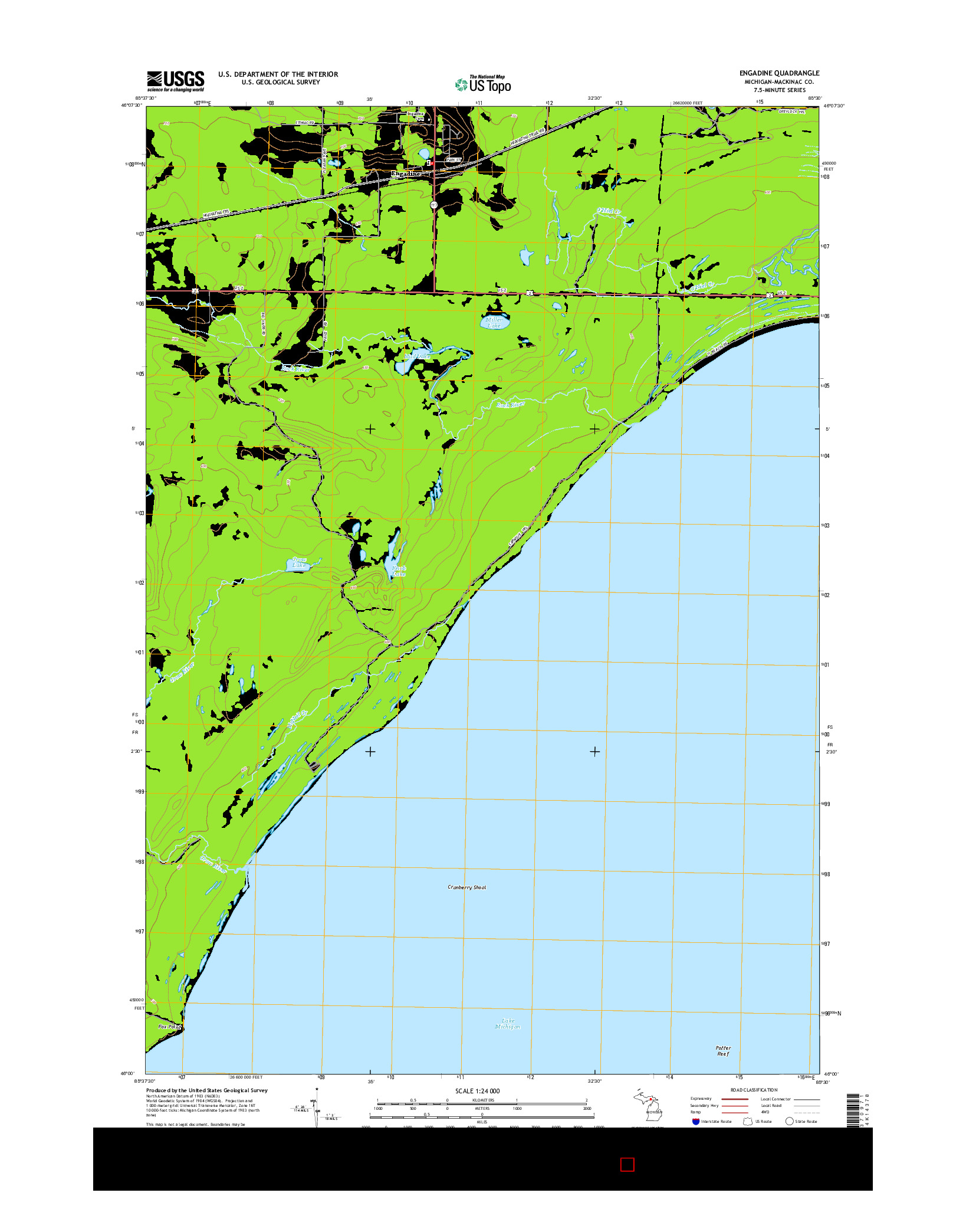 USGS US TOPO 7.5-MINUTE MAP FOR ENGADINE, MI 2014