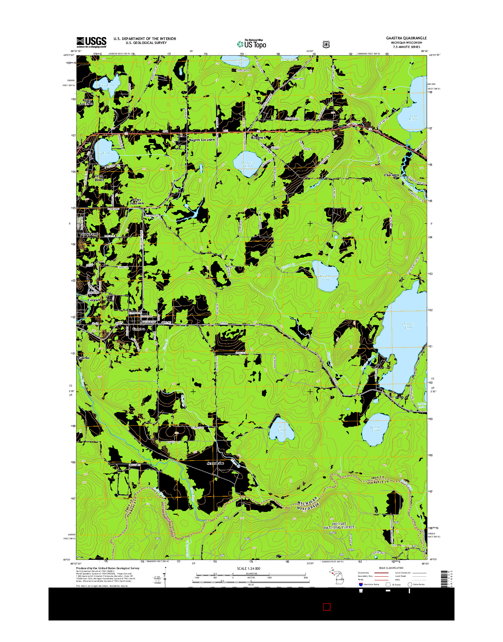 USGS US TOPO 7.5-MINUTE MAP FOR GAASTRA, MI-WI 2014