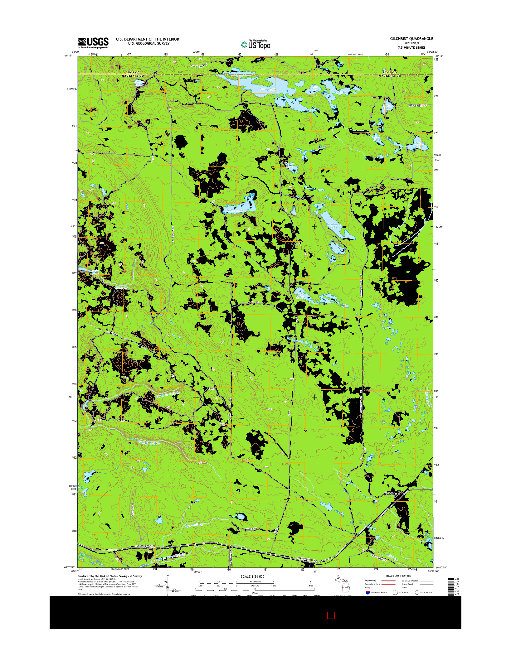 USGS US TOPO 7.5-MINUTE MAP FOR GILCHRIST, MI 2014