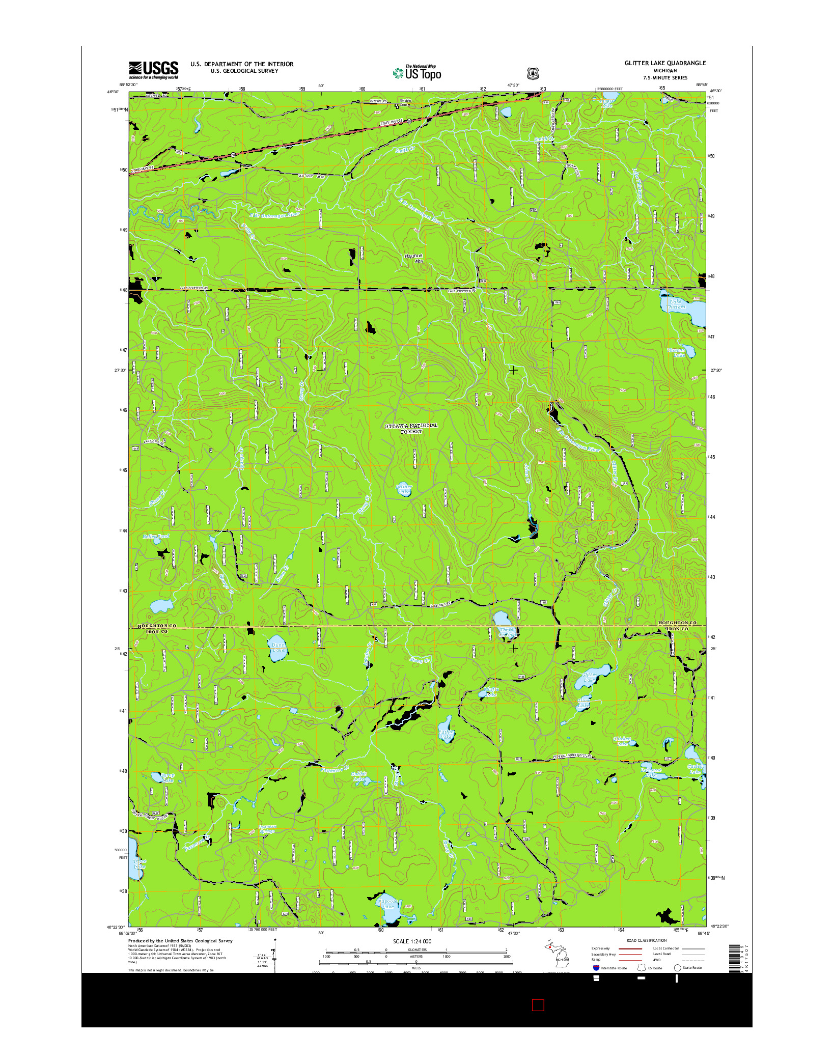 USGS US TOPO 7.5-MINUTE MAP FOR GLITTER LAKE, MI 2014