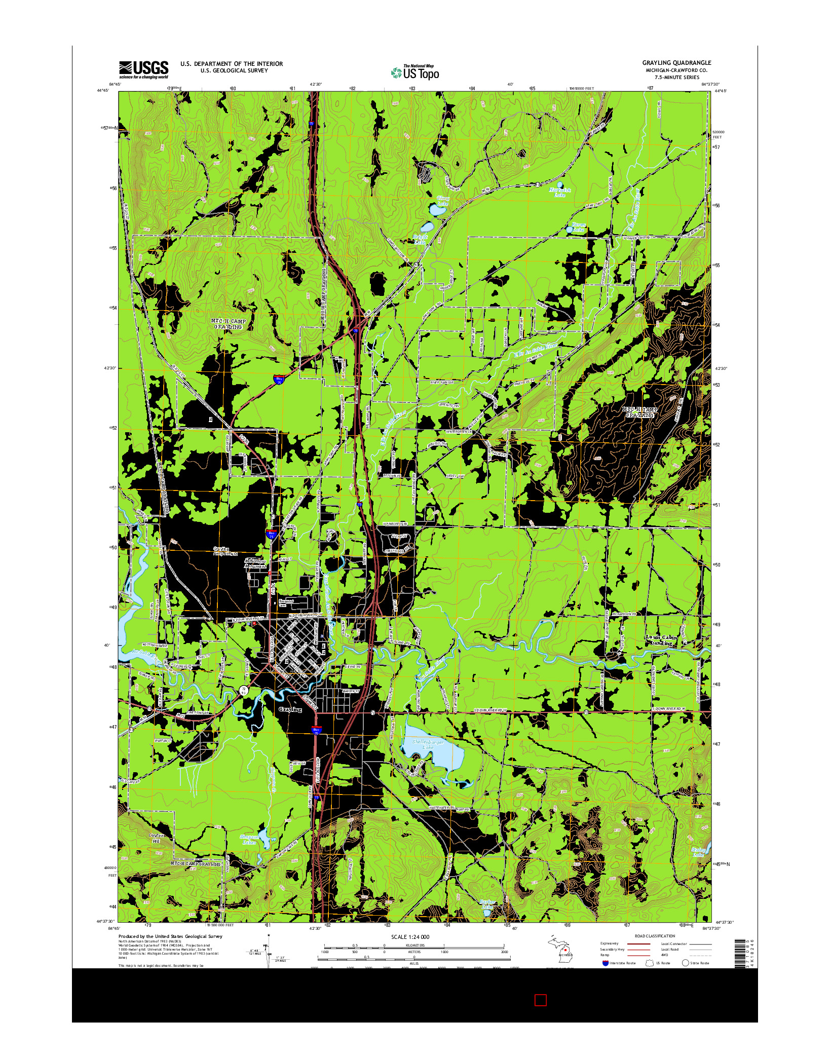 USGS US TOPO 7.5-MINUTE MAP FOR GRAYLING, MI 2014