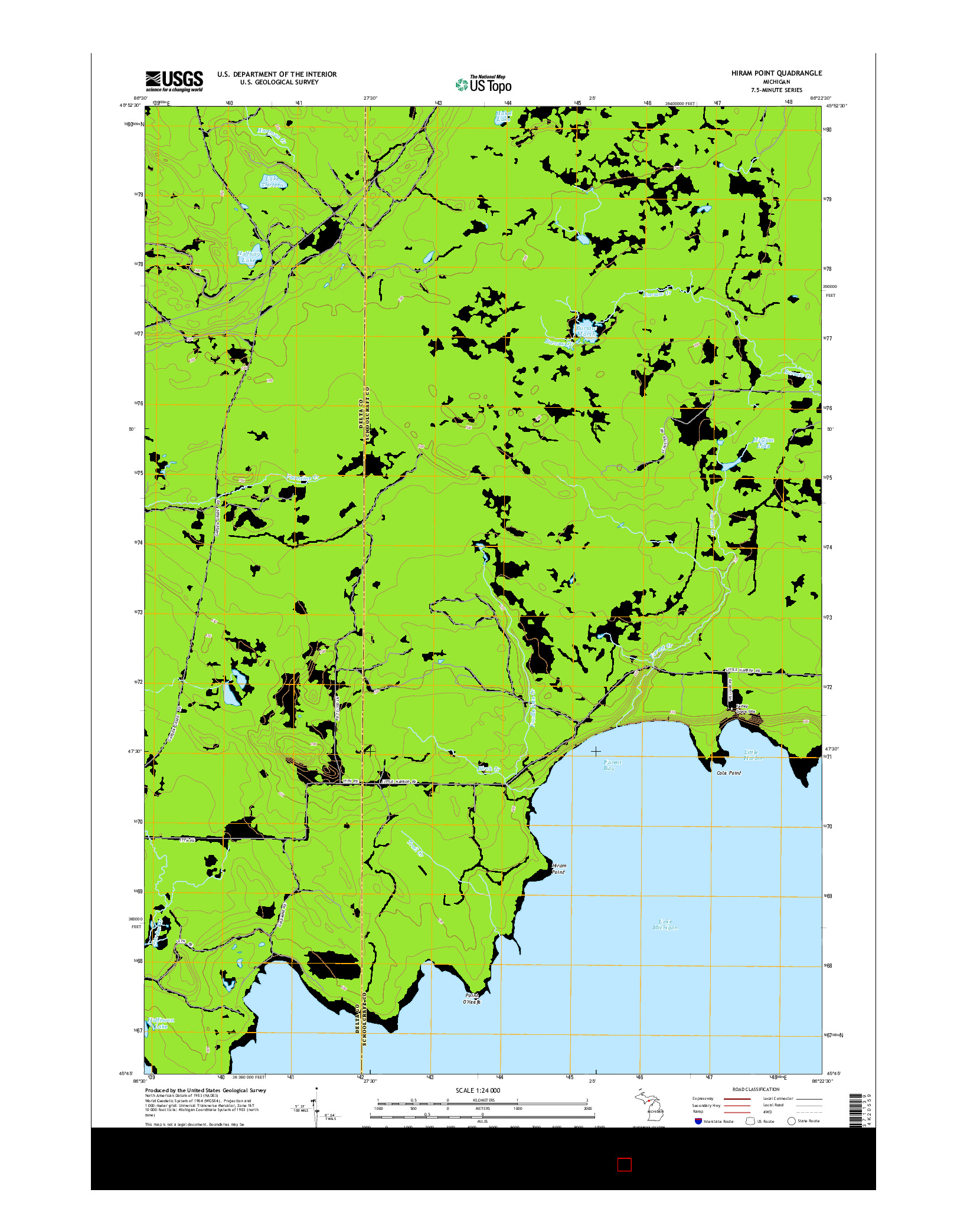 USGS US TOPO 7.5-MINUTE MAP FOR HIRAM POINT, MI 2014