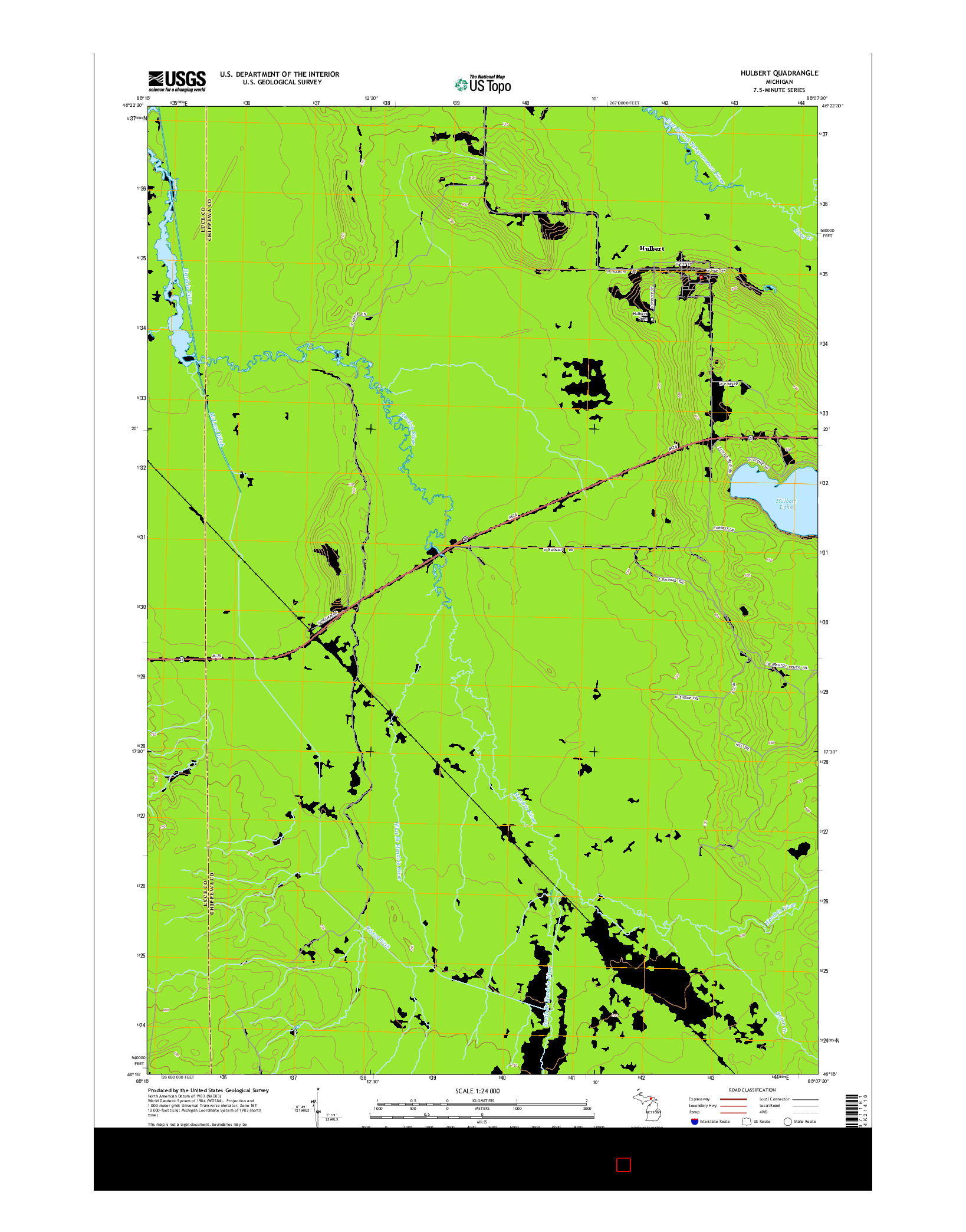 USGS US TOPO 7.5-MINUTE MAP FOR HULBERT, MI 2014