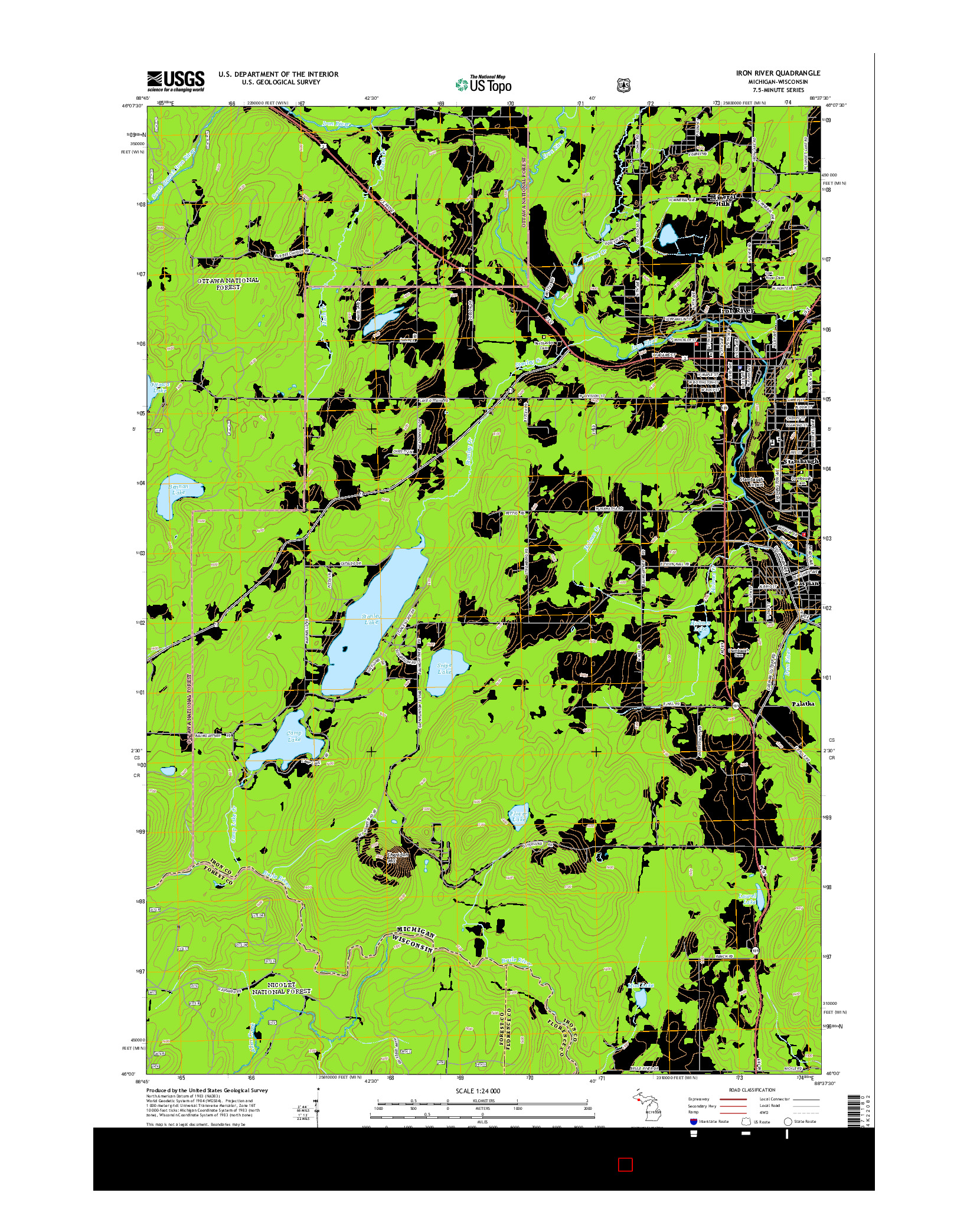 USGS US TOPO 7.5-MINUTE MAP FOR IRON RIVER, MI-WI 2014