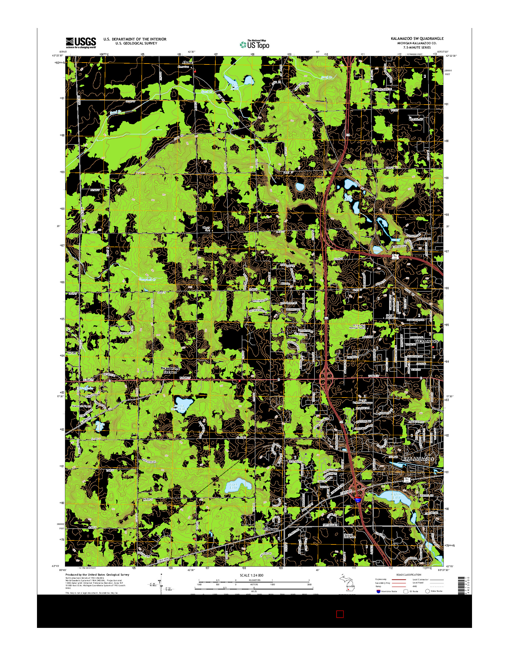 USGS US TOPO 7.5-MINUTE MAP FOR KALAMAZOO SW, MI 2014